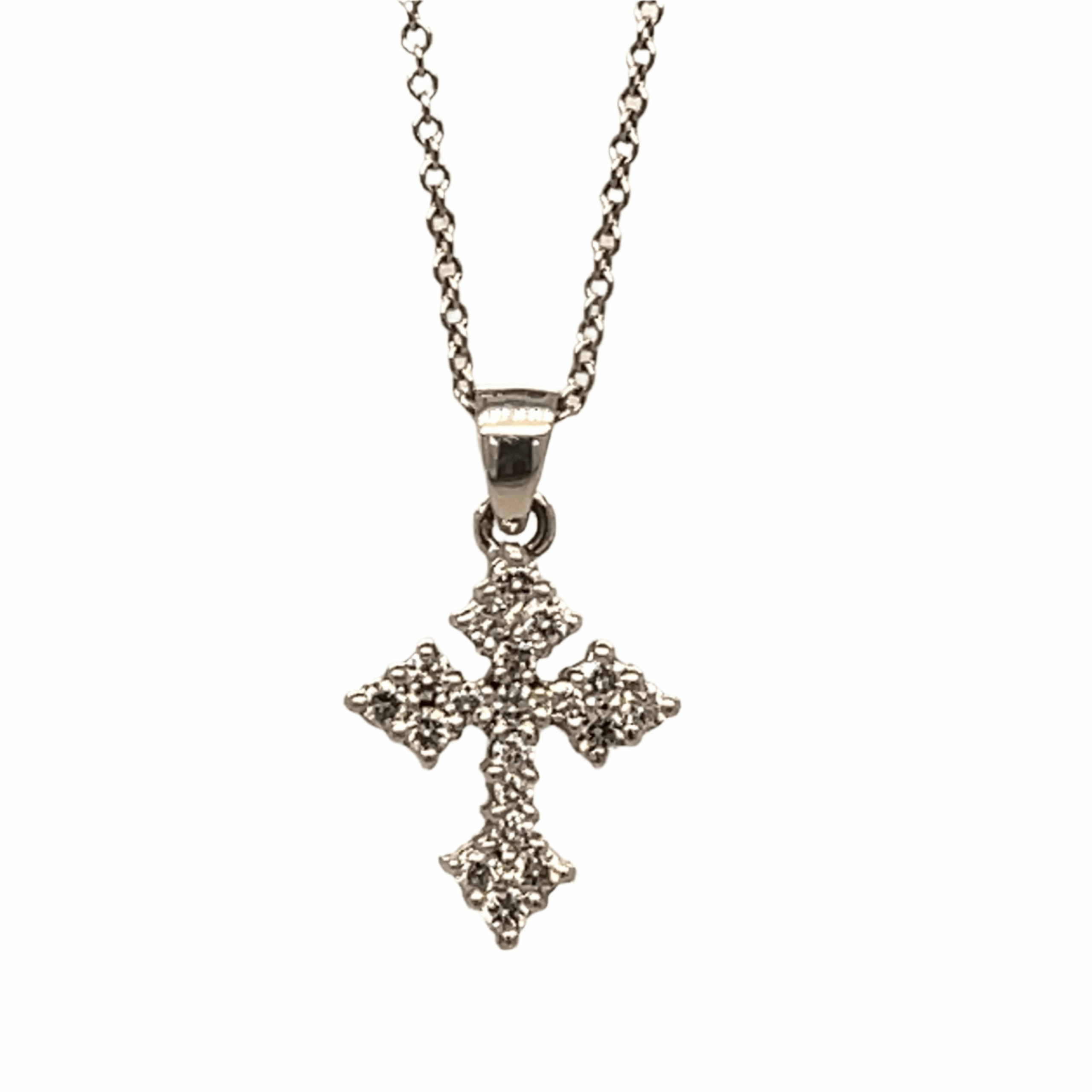 14K White Gold Necklace with Diamond Cross Pendant - Image 3