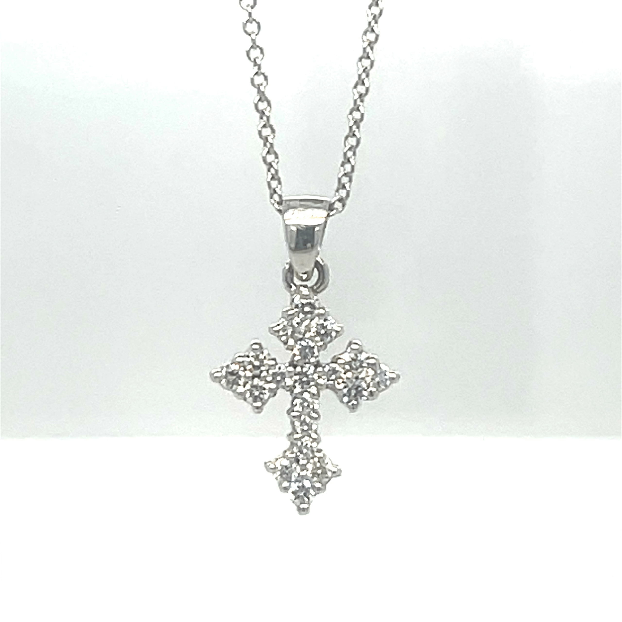 14K White Gold Necklace with Diamond Cross Pendant - Image 5