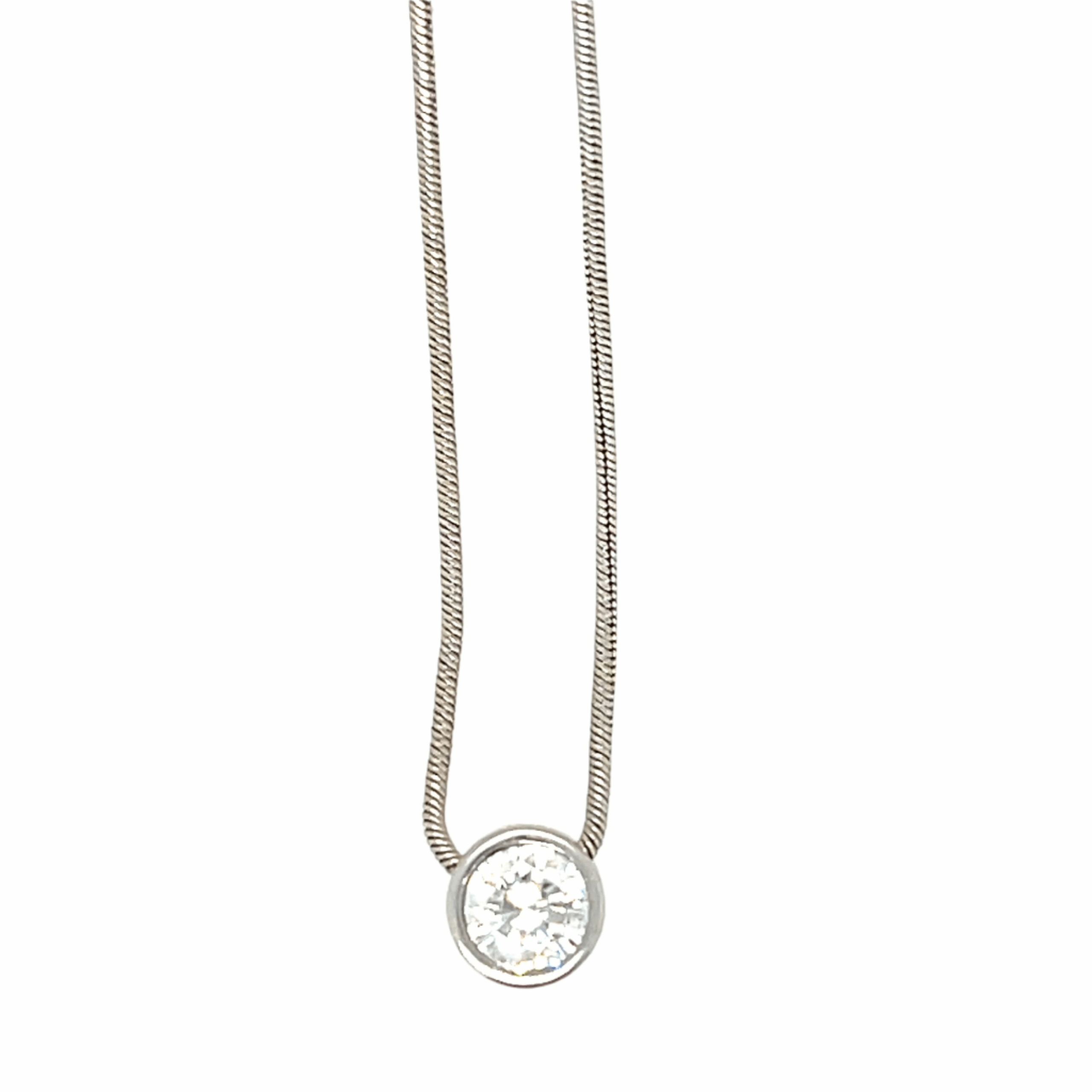 14K White Gold Diamond Solitaire Pendant Necklace