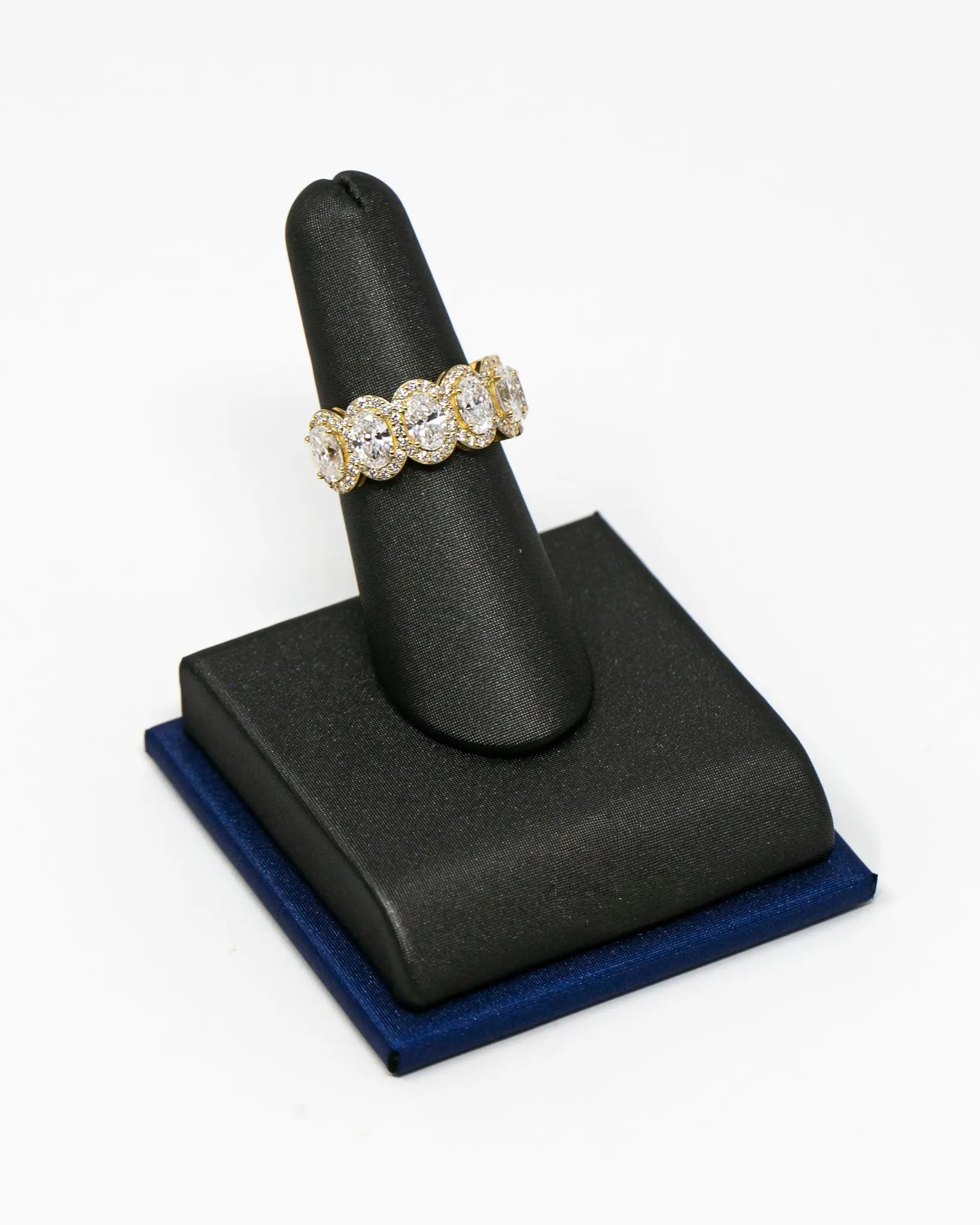 Oval Lab Diamond Halo Eternity Band in Yellow Gold