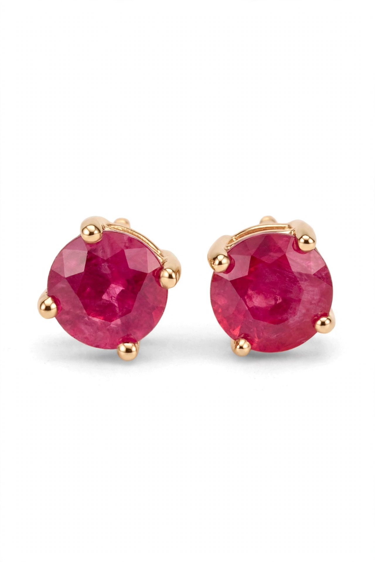 Round Ruby Stud Earrings in Yellow Gold
