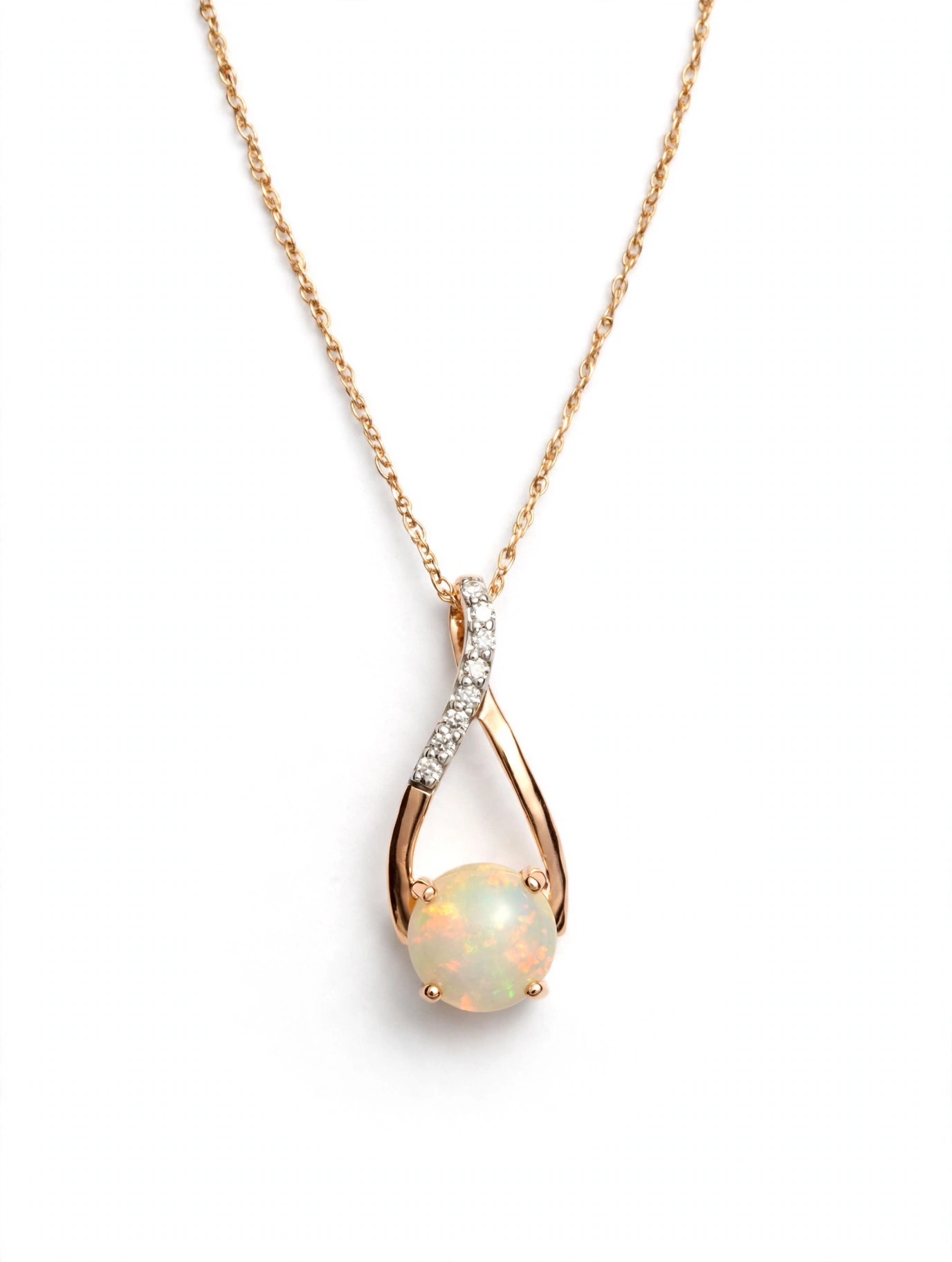 Round Opal and Diamond Necklace in Rose Gold