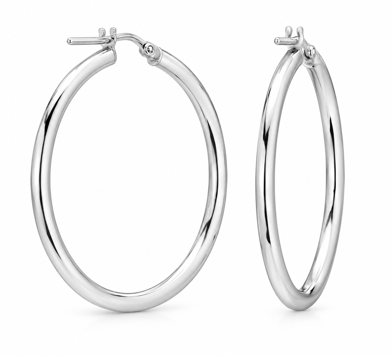 Polished Round Hoops in White Gold