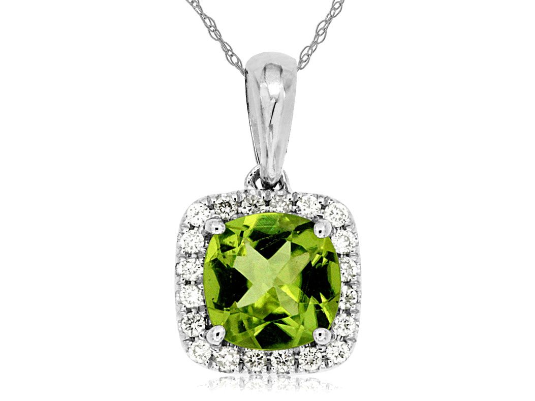 Cushion Cut & Diamond Halo Necklace in White Gold