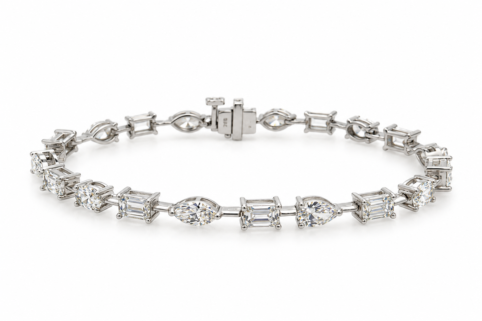 Multi-Shape Lab Diamond Tennis Bracelet in White Gold