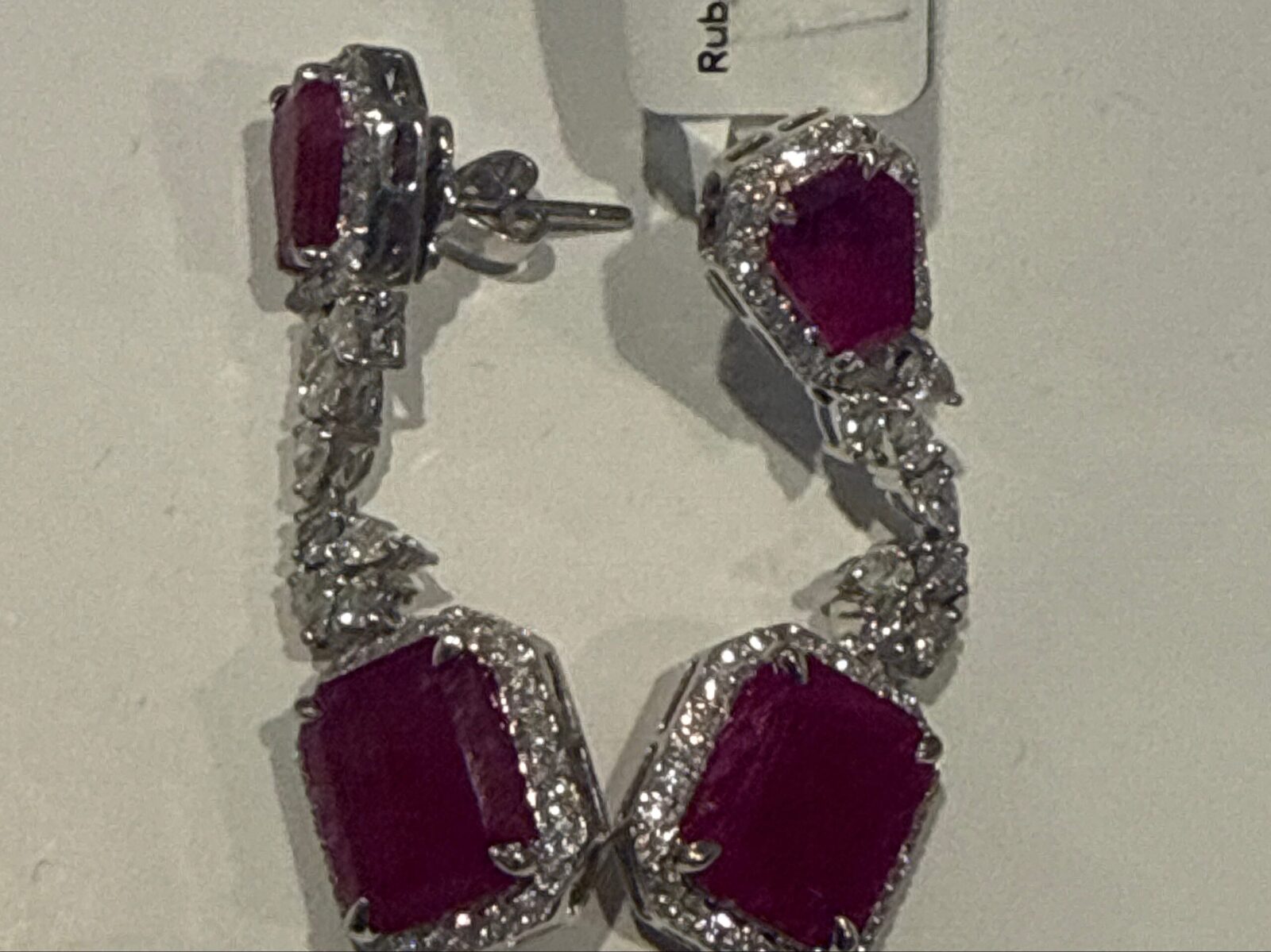 Ruby Kite / Emerald cut With Diamond Dangle Earring in WG - E-89