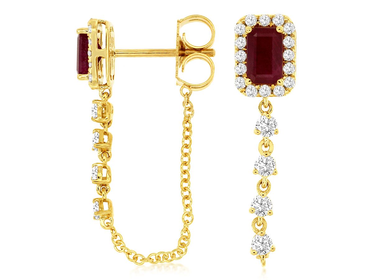 Ruby & Diamond Chain Drop in Yellow Gold