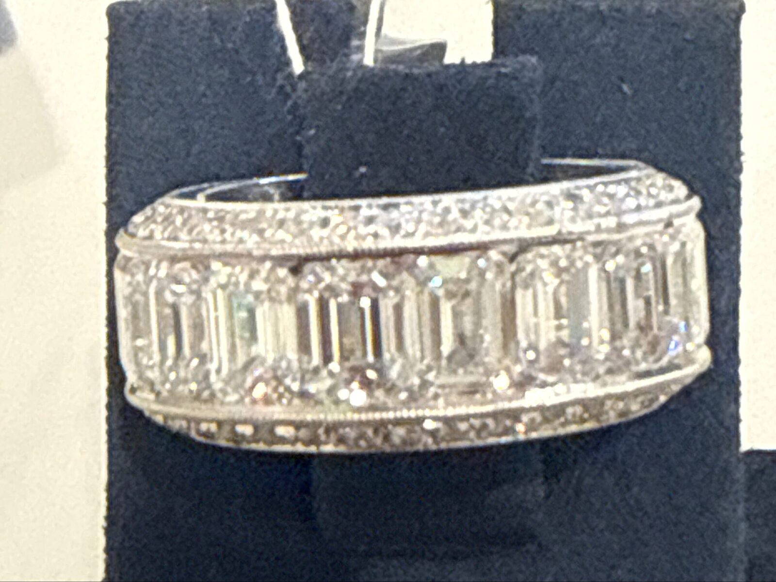 Emerald Cut Eternity Band Channel Setting Micro Pave Mil-grain in White Gold