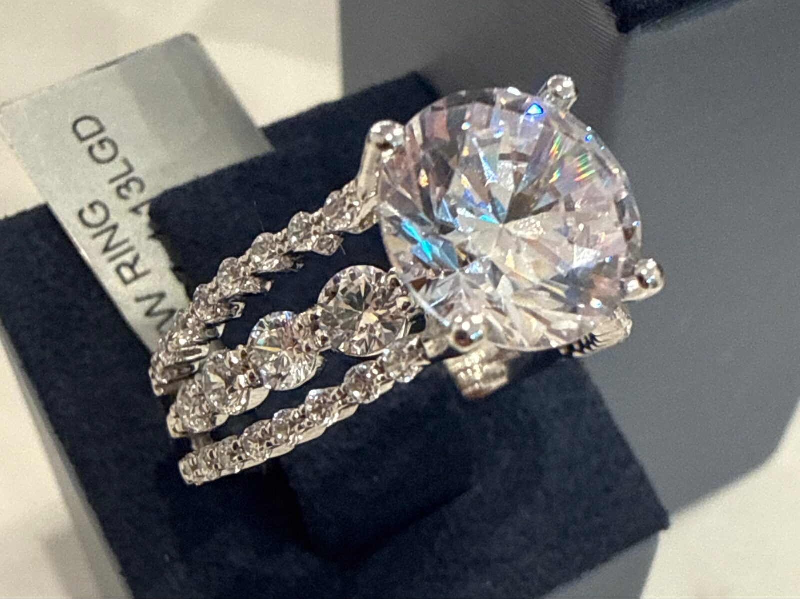 Round Diamond Solitaire W/Scalloped Diamond Eternity Band Stack in White Gold