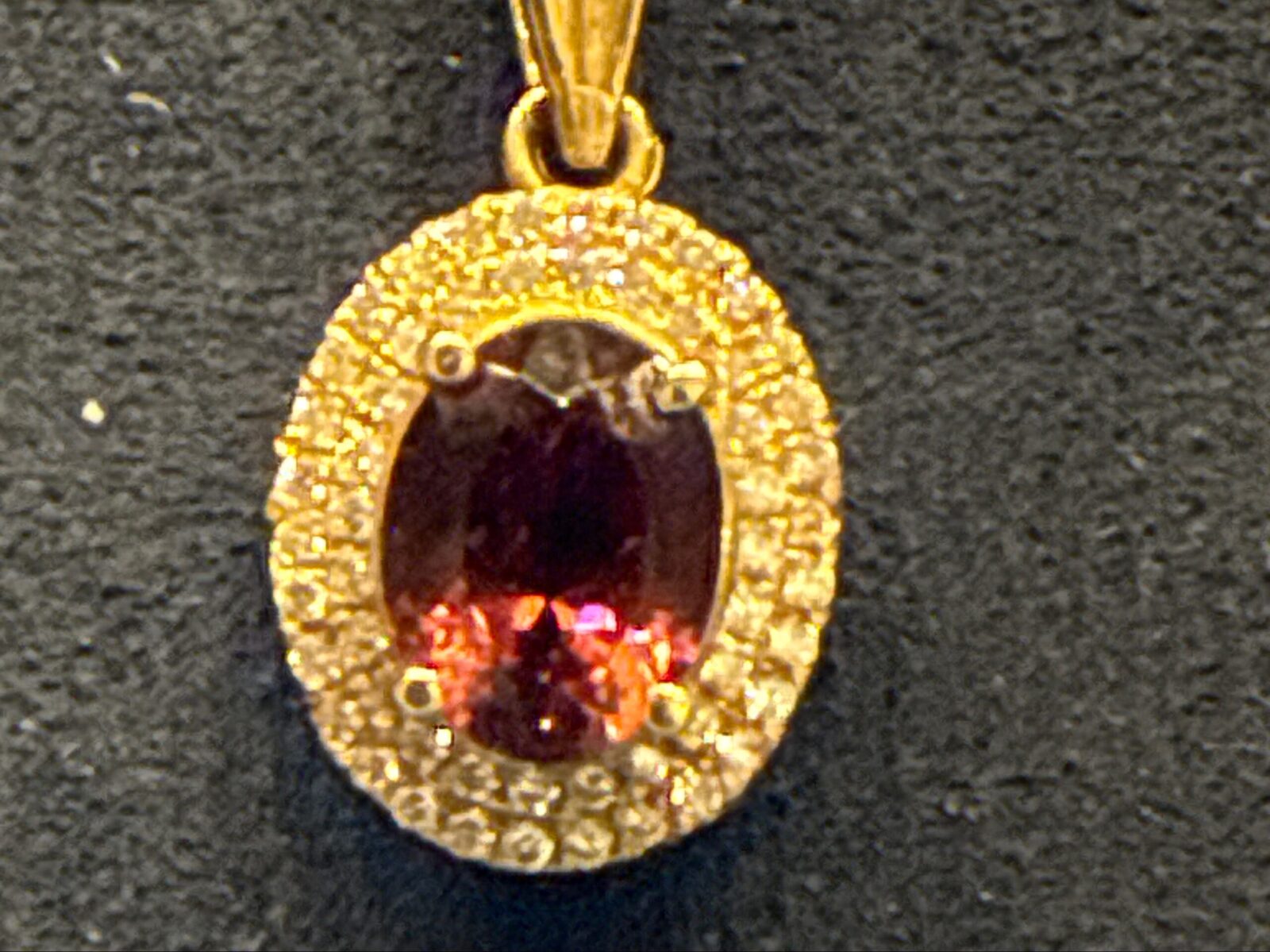 Oval Pink Tourmaline With Double Diamond Halo In Yellow Gold