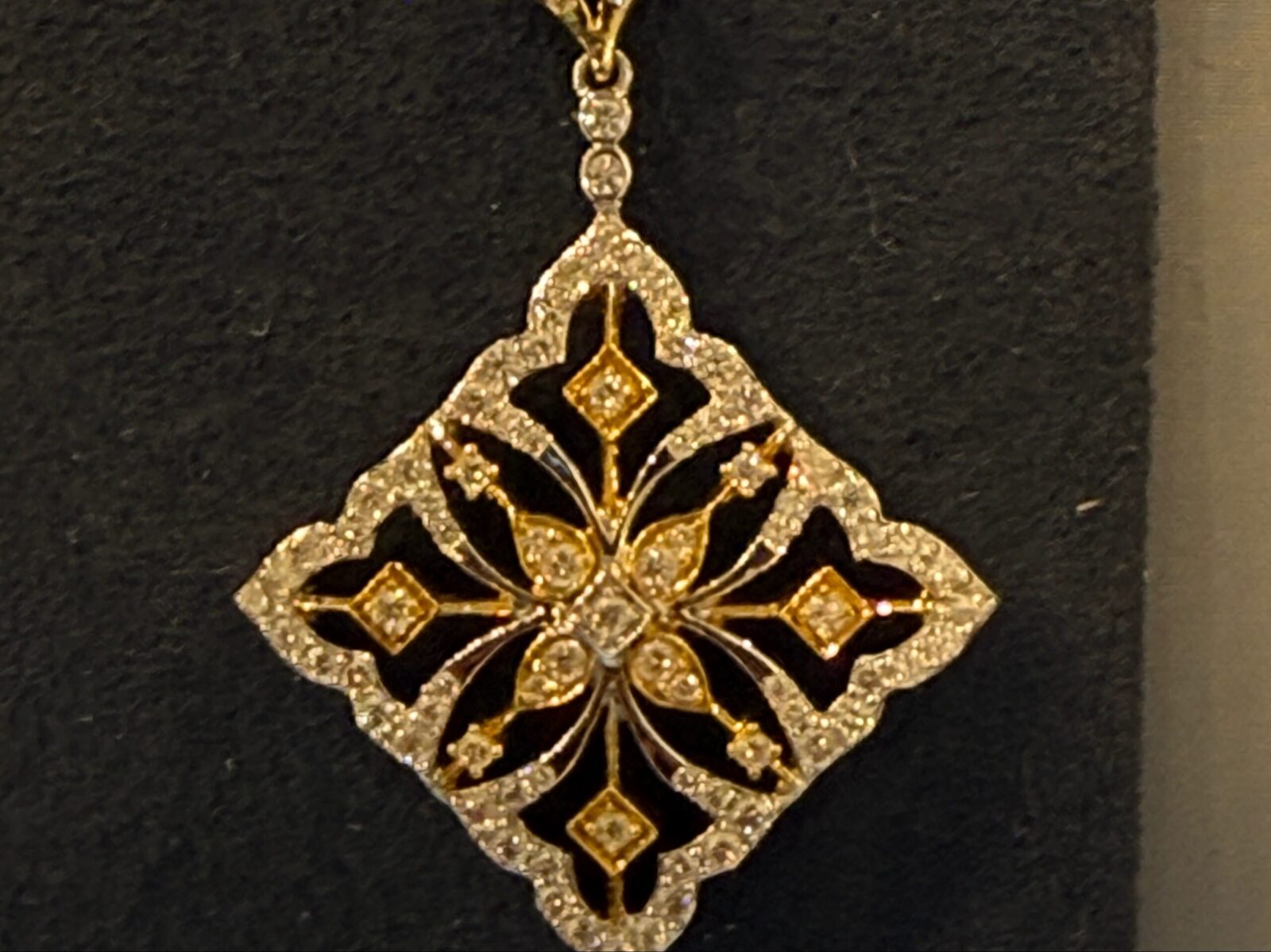 Art Deco Inspired Pave Diamond & Filigree in Two Tone Gold
