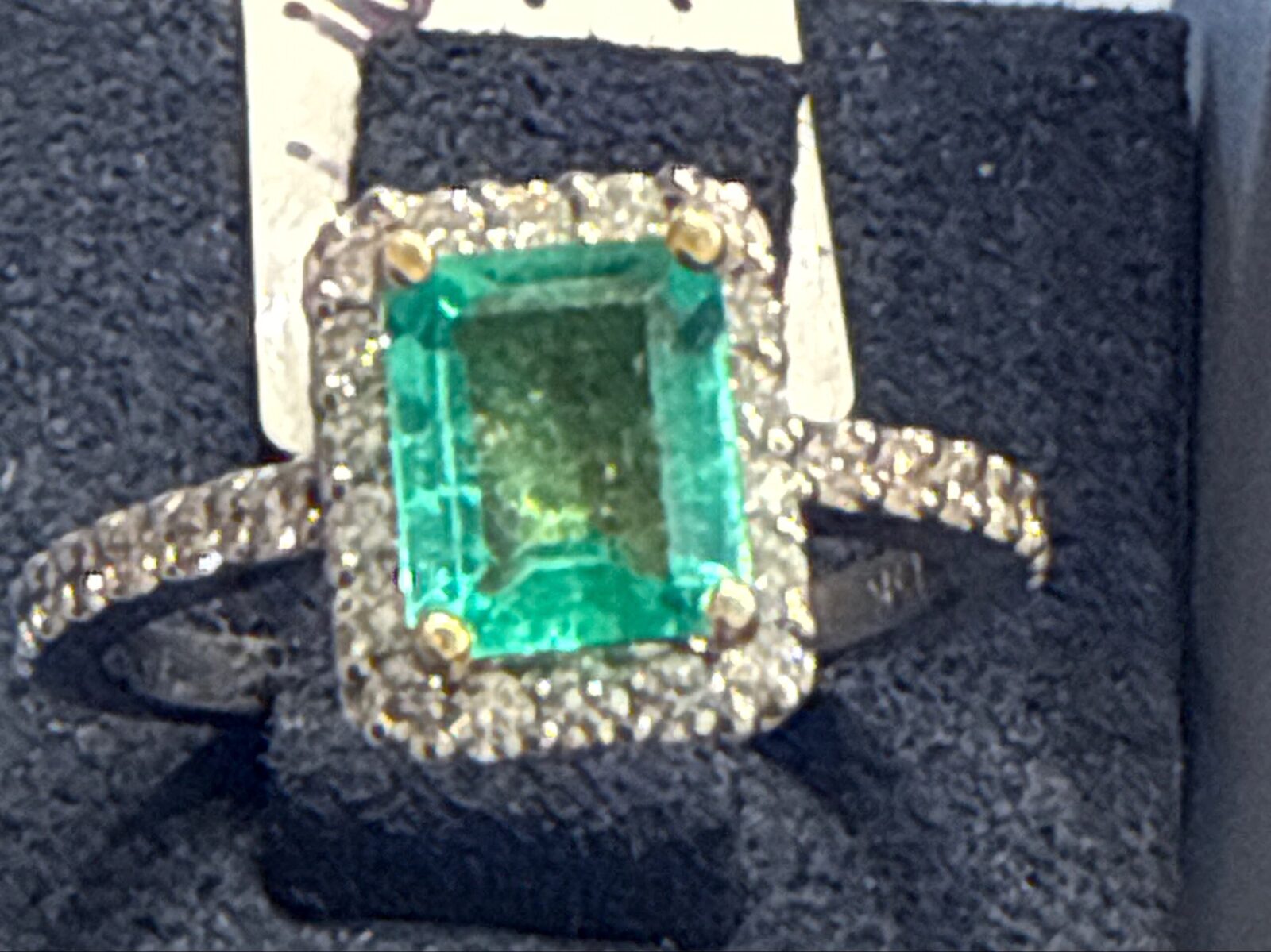 Emerald Cut Emerald With Diamond Halo In Two Tone