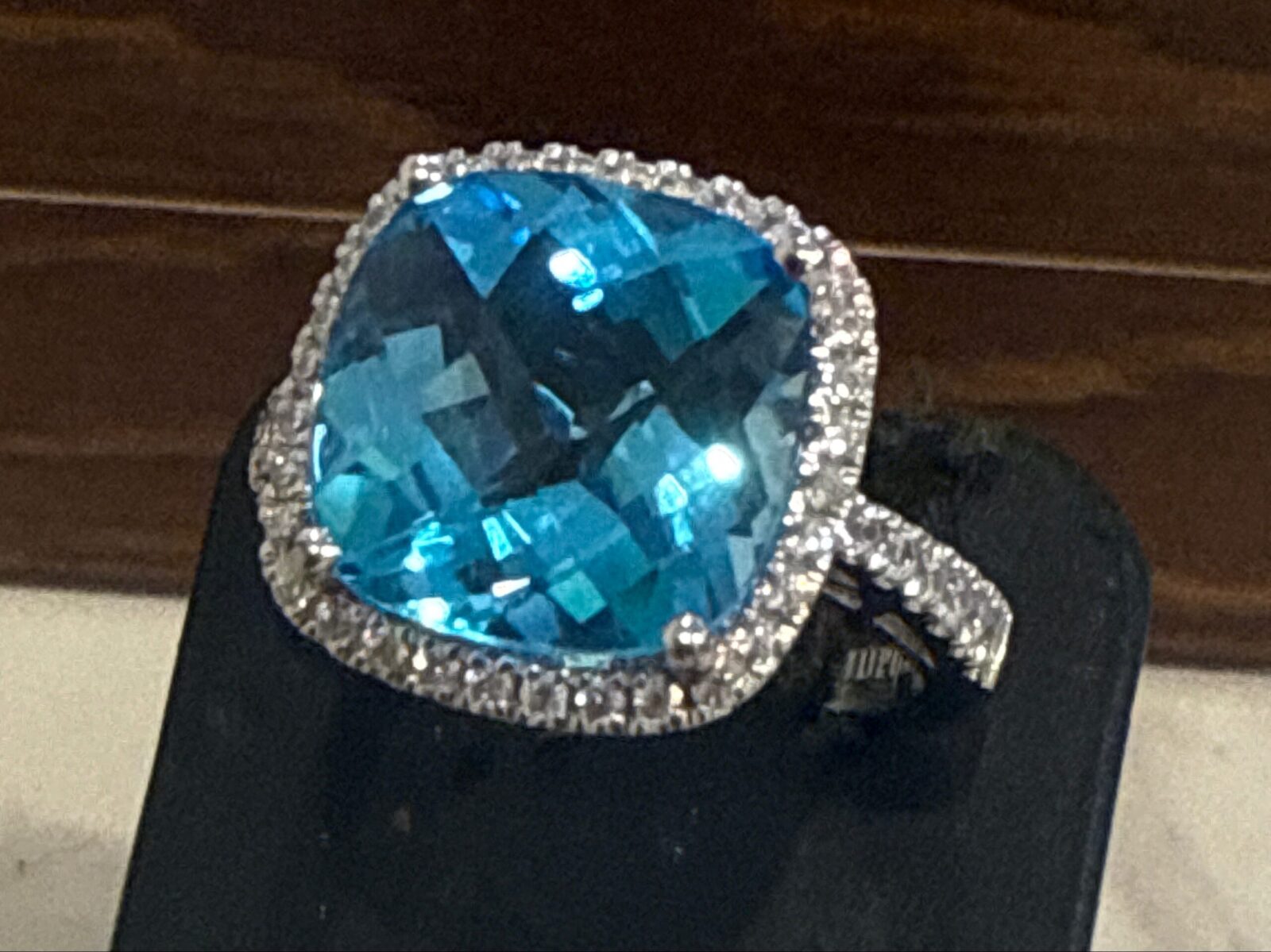 Cushion Cut Blue Topaz With Cubic Zirconia Halo in 925 Sterling Silver