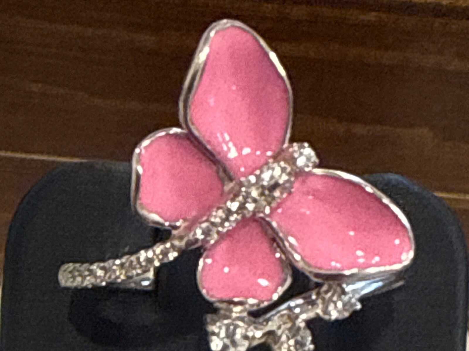 Pink Butterfly Enamel With Cubic Zirconia in 925 Sterling Silver
