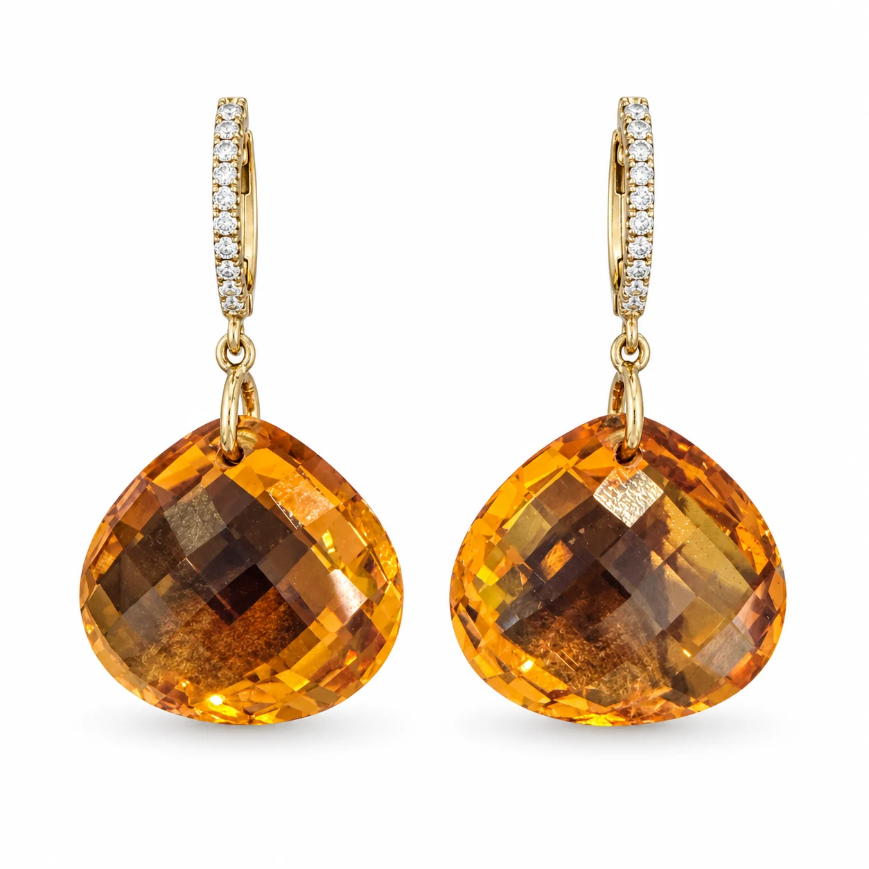 Pear Shape Citrine and Diamond Drop Earrings in YG