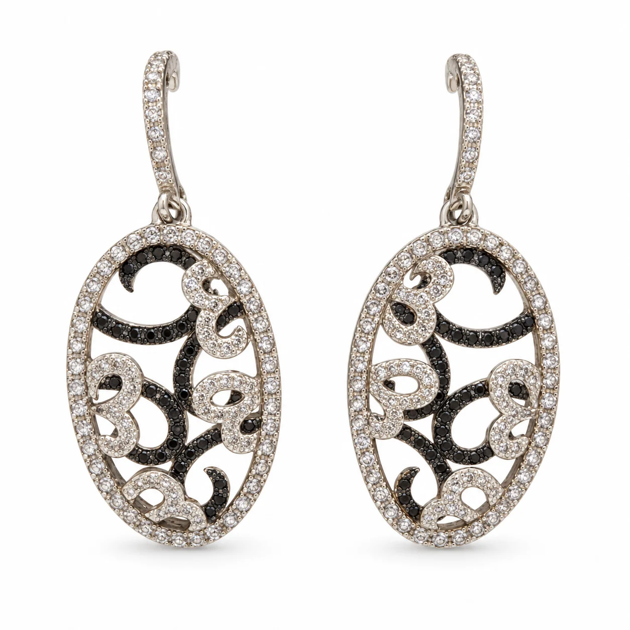 Oval Shape Black & White Cubic Zirconia Halo in 925 Sterling Silver