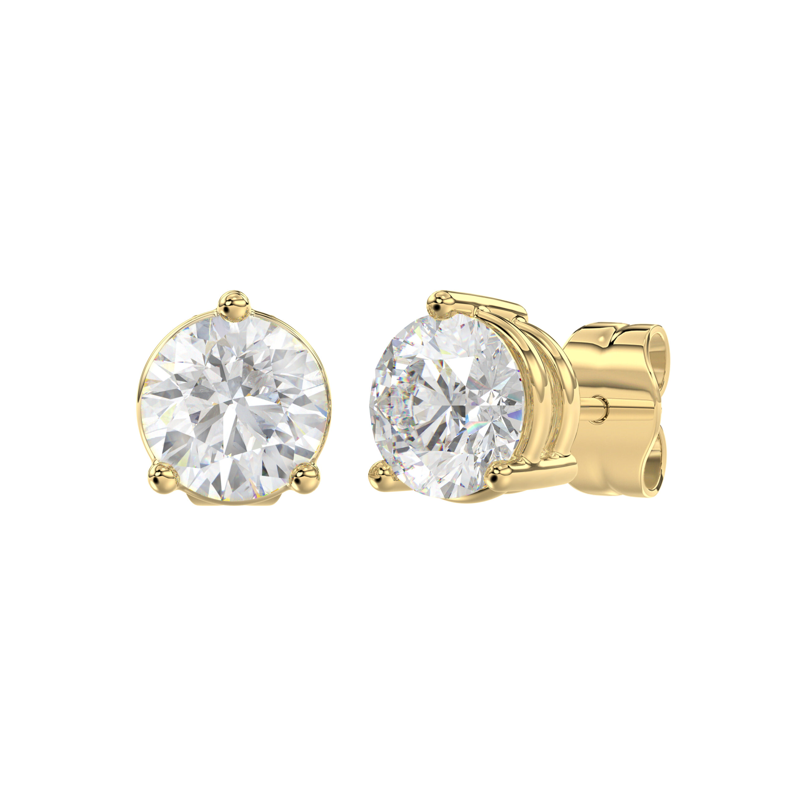 2.00 CTW Round Diamond Stud Earrings in Yellow Gold