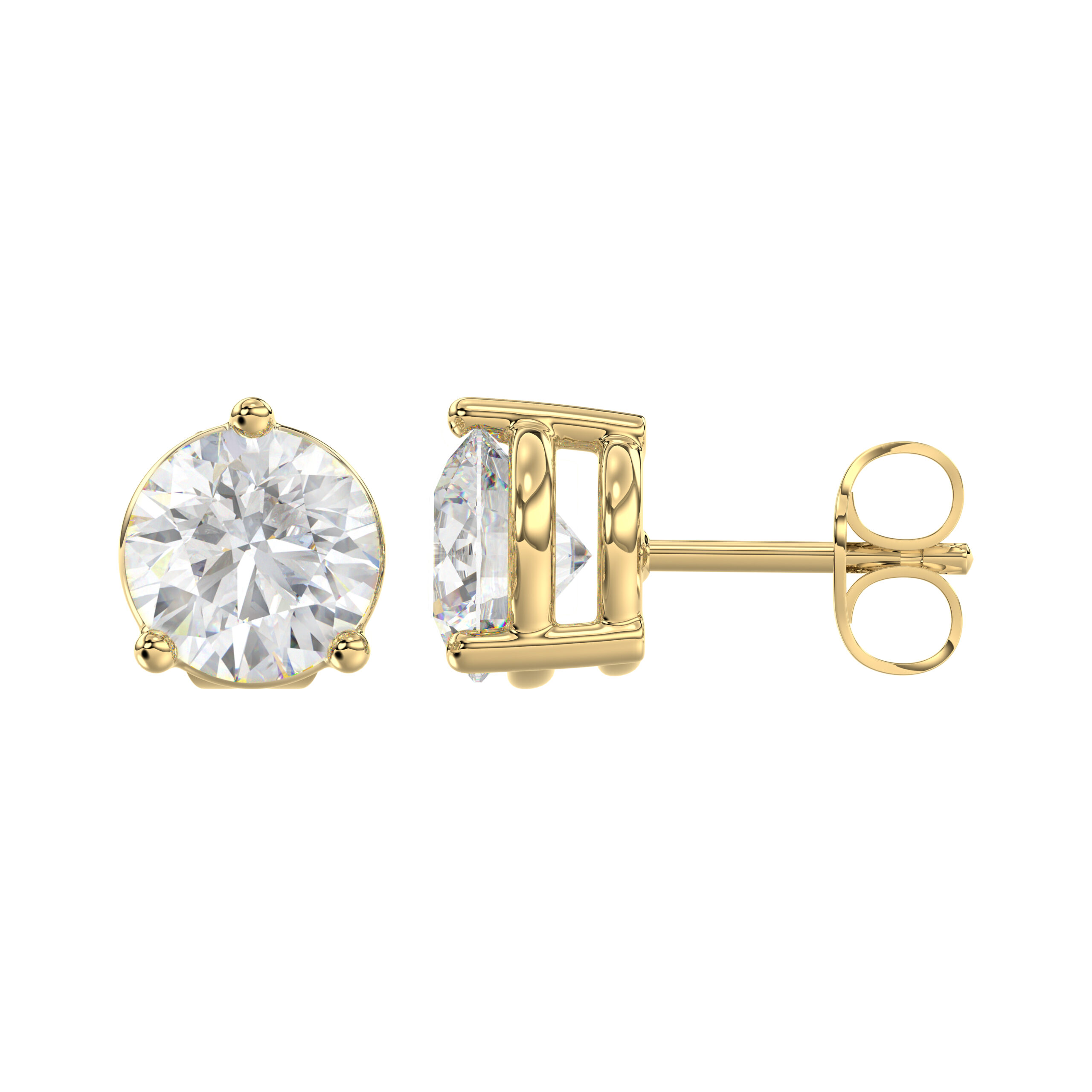 2.00 CTW Round Diamond Stud Earrings in Yellow Gold, alternate view 3