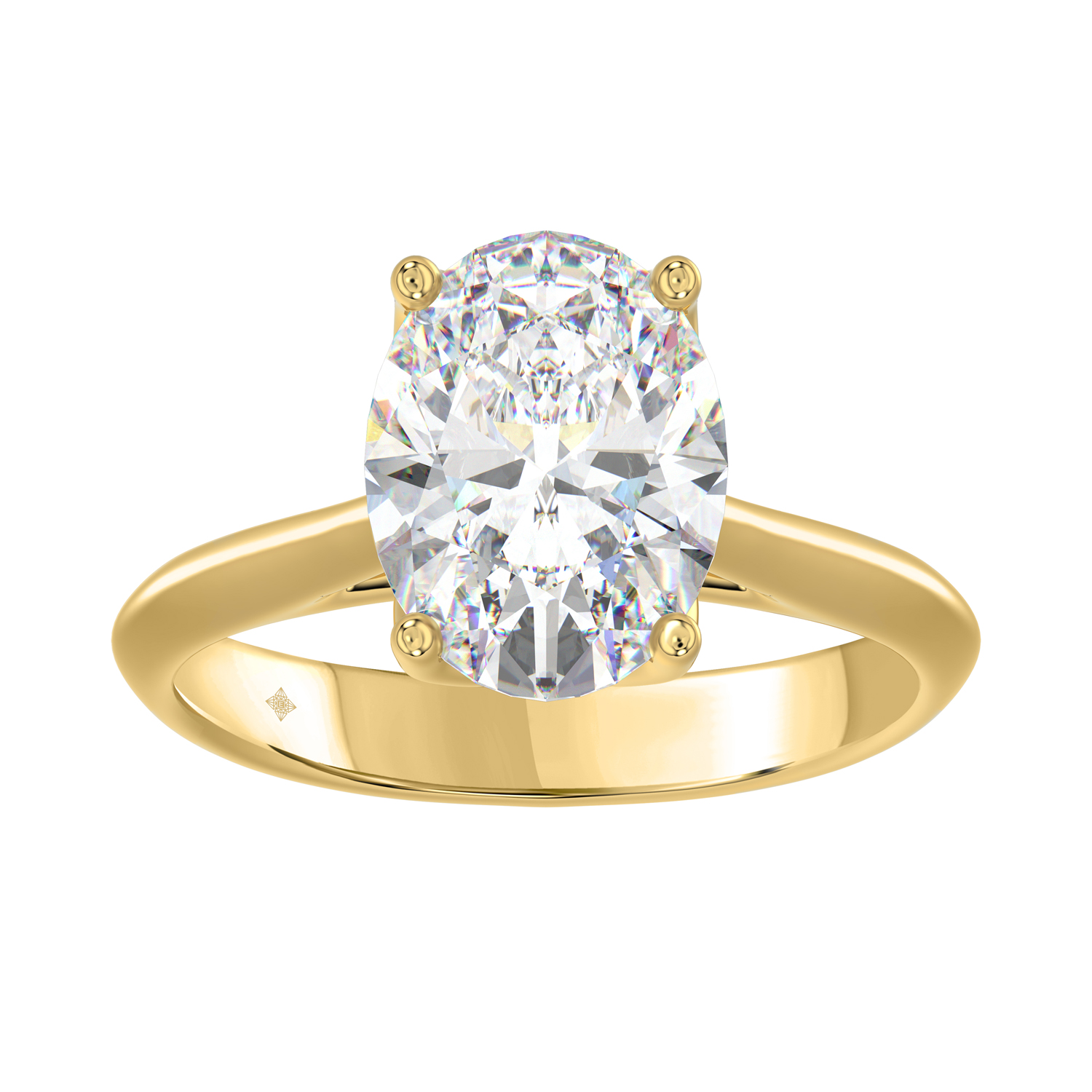 Oval Solitaire Diamond Ring in Yellow Gold in an angled view