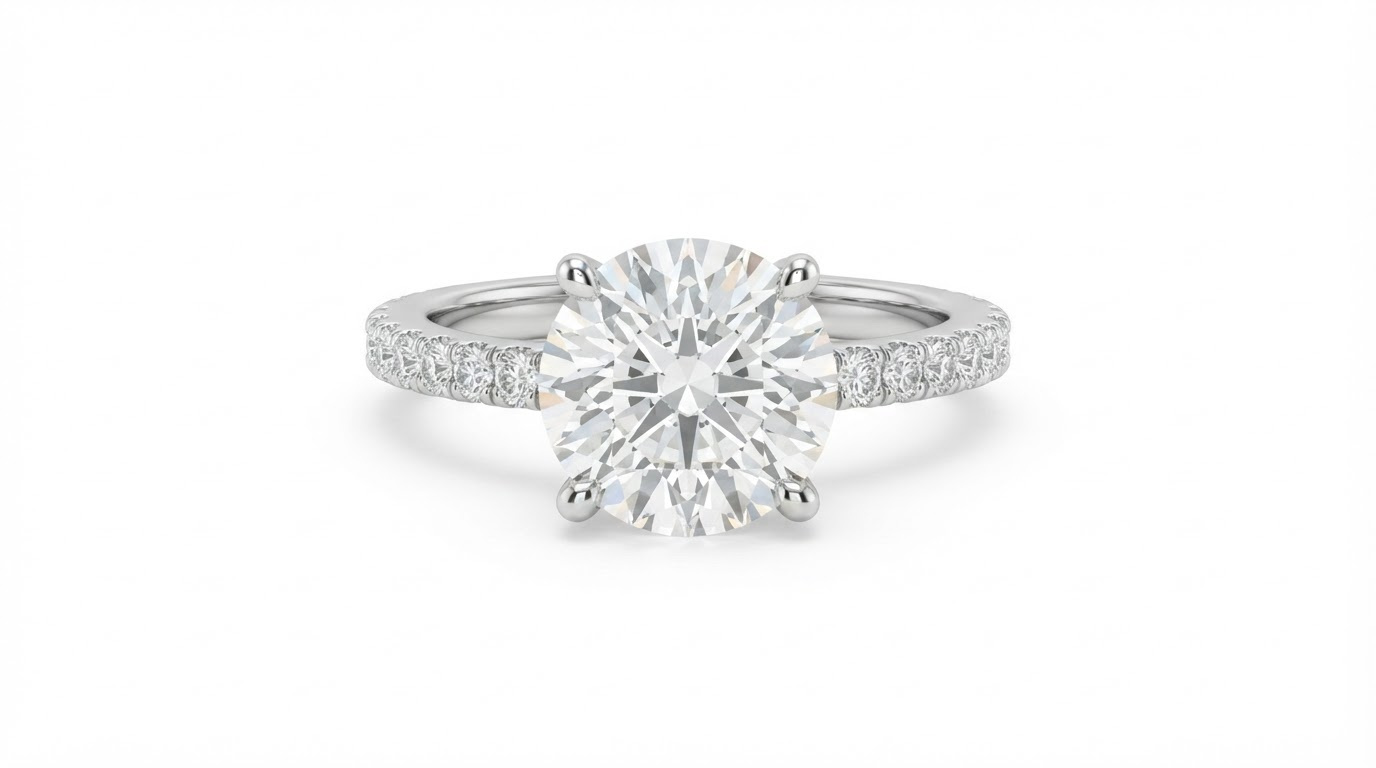 Round Cut Lab Diamond Ring in White Gold, front view