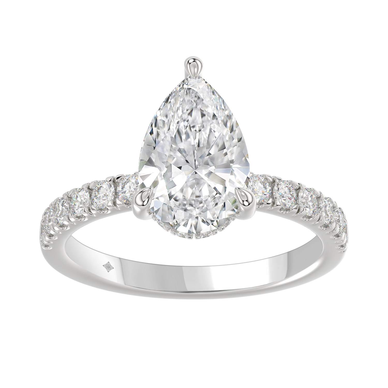 3.50 CTW Pear Lab Diamond Hidden Halo Ring in White Gold