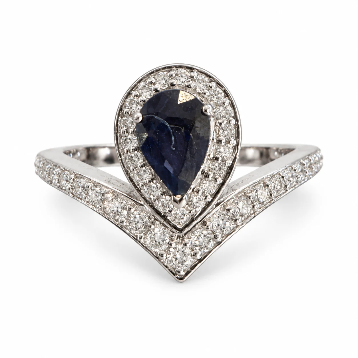 Pear Shape Sapphire & Diamond Ring in 18K WG