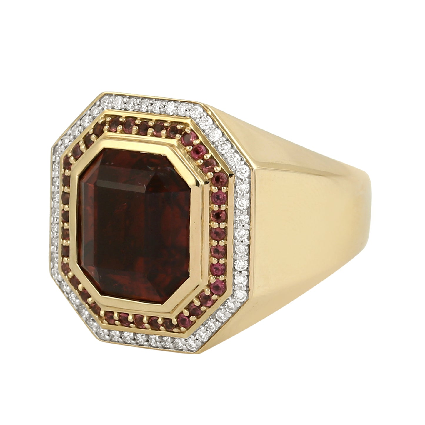 Champagne Tourmaline & Diamond Signet Ring in 18K Yellow Gold