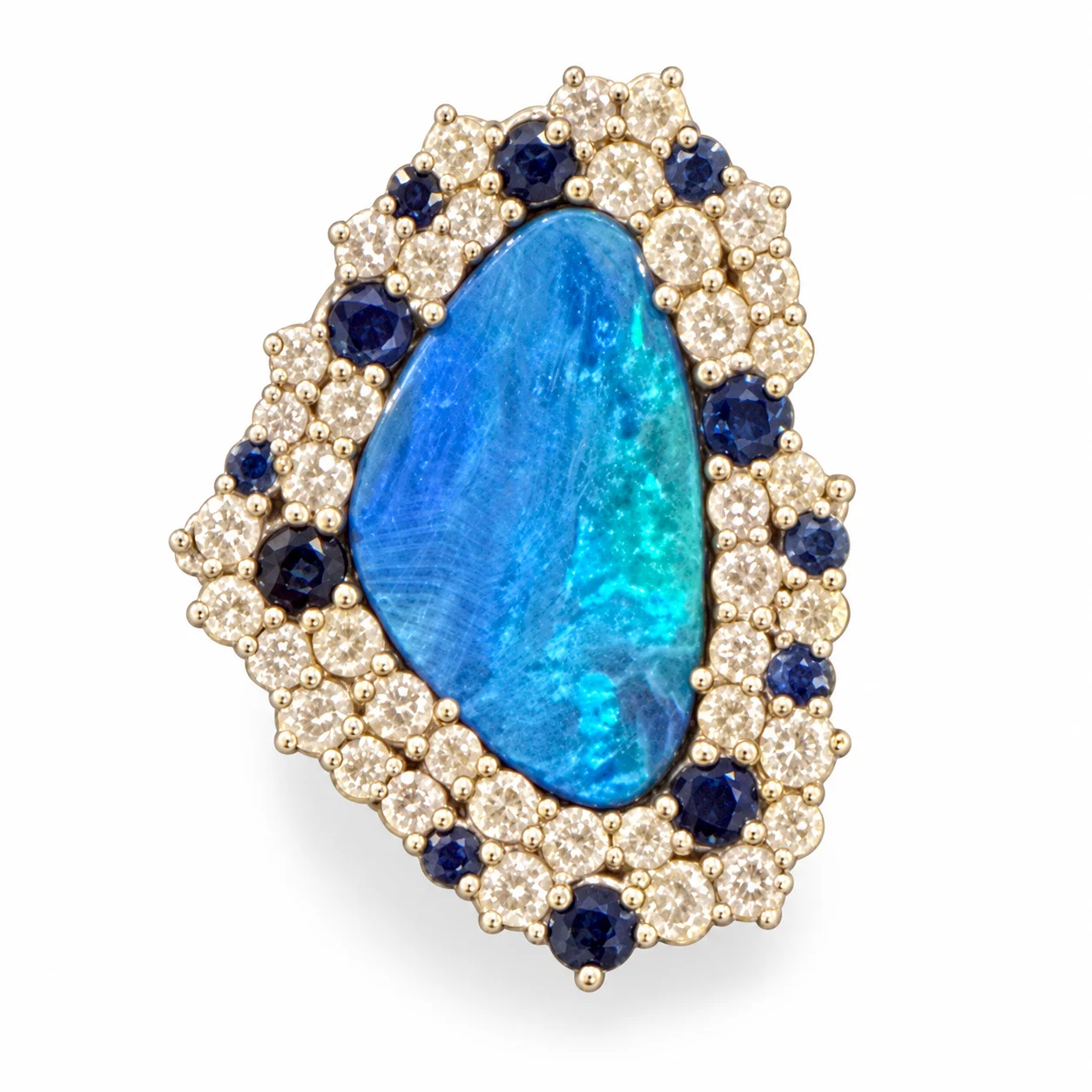 Tri Shape Opal With Diamond & Blue Sapphire in White Gold