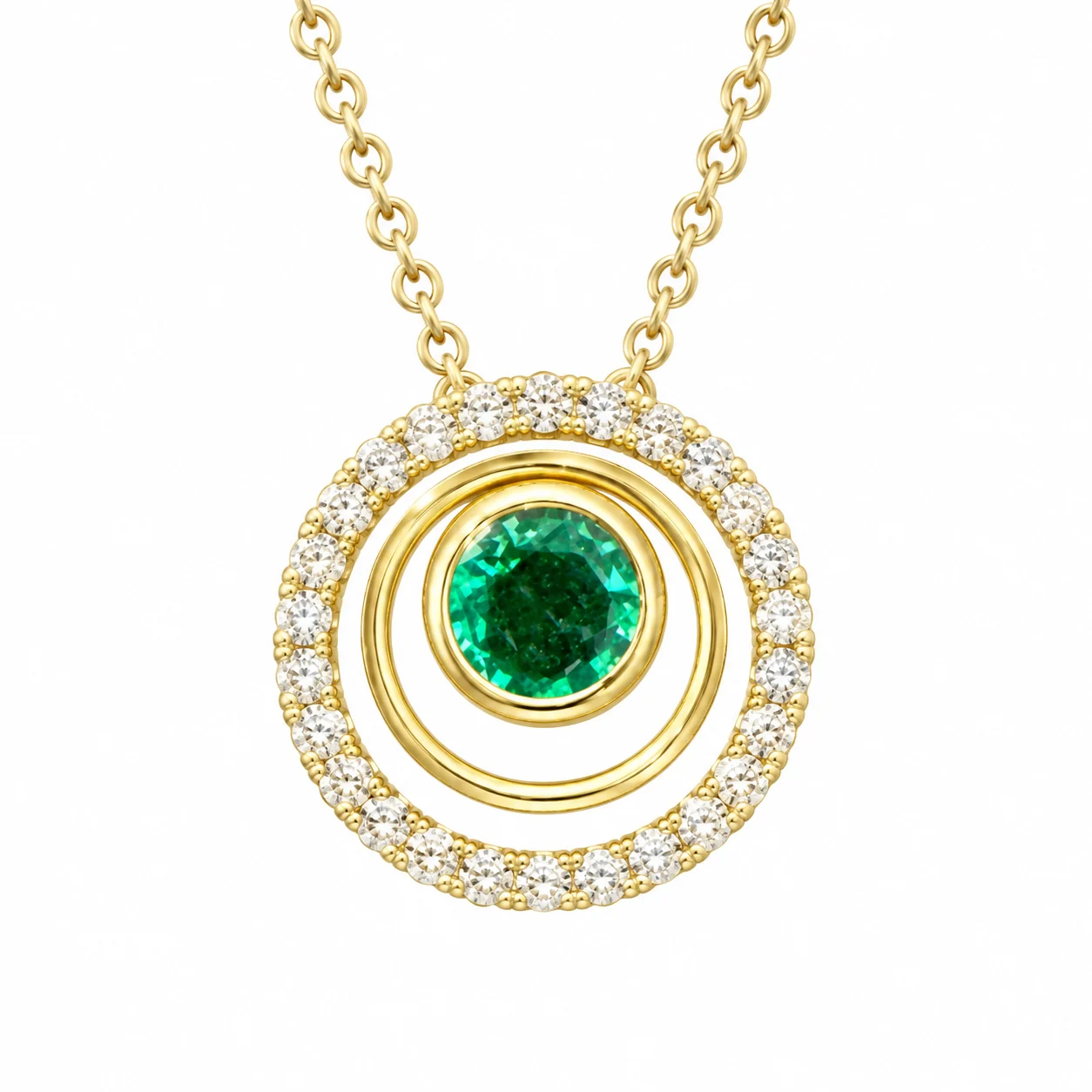 Bezel Emerald & Diamond in Two Tone Gold