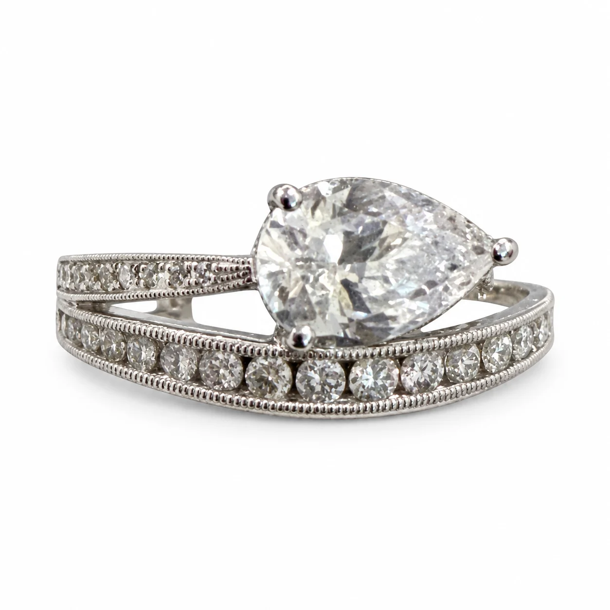 Channel Band East West Pear Shape Lab Diamond in White Gold