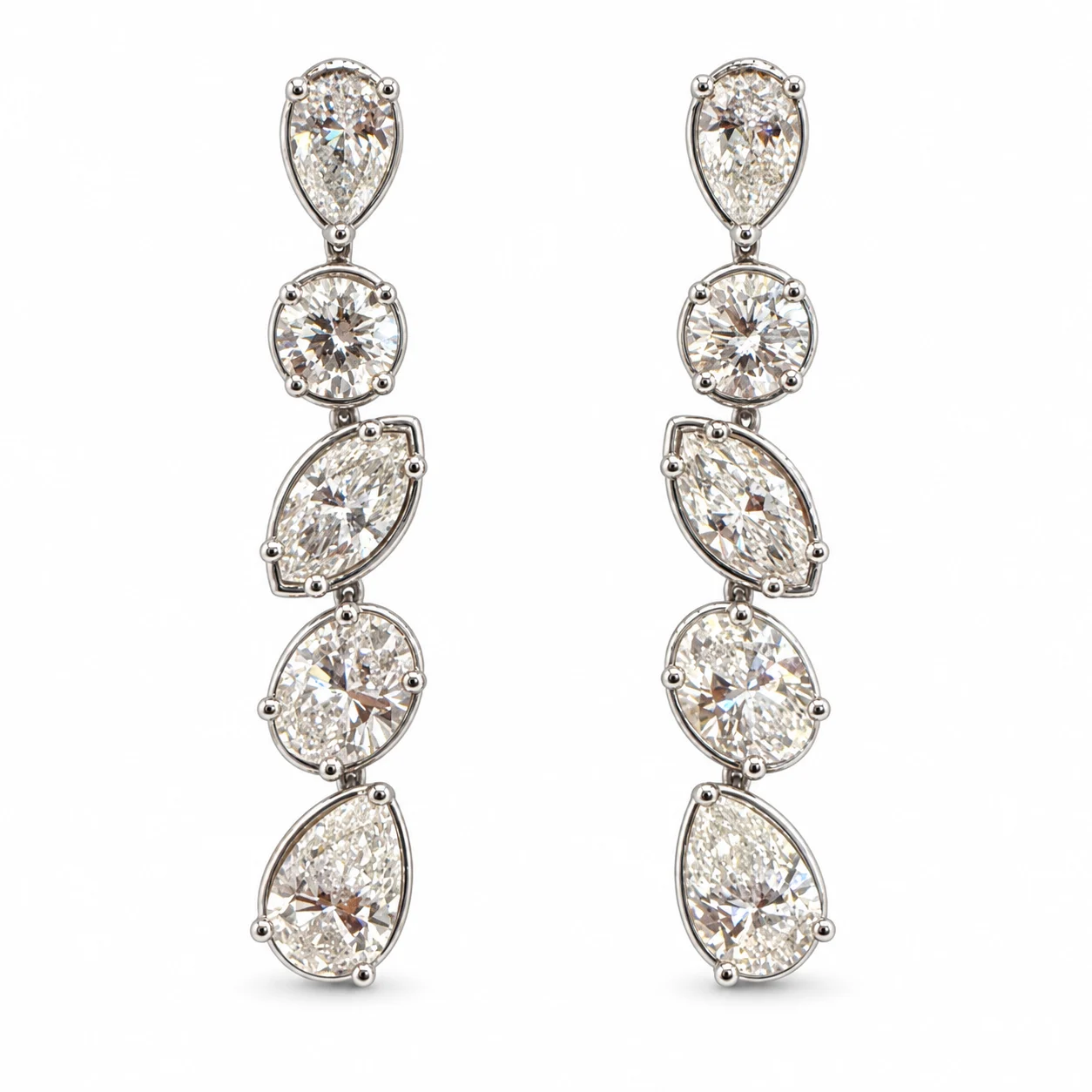 Multi Shape Lab Diamond Drop Earrings in White Gold