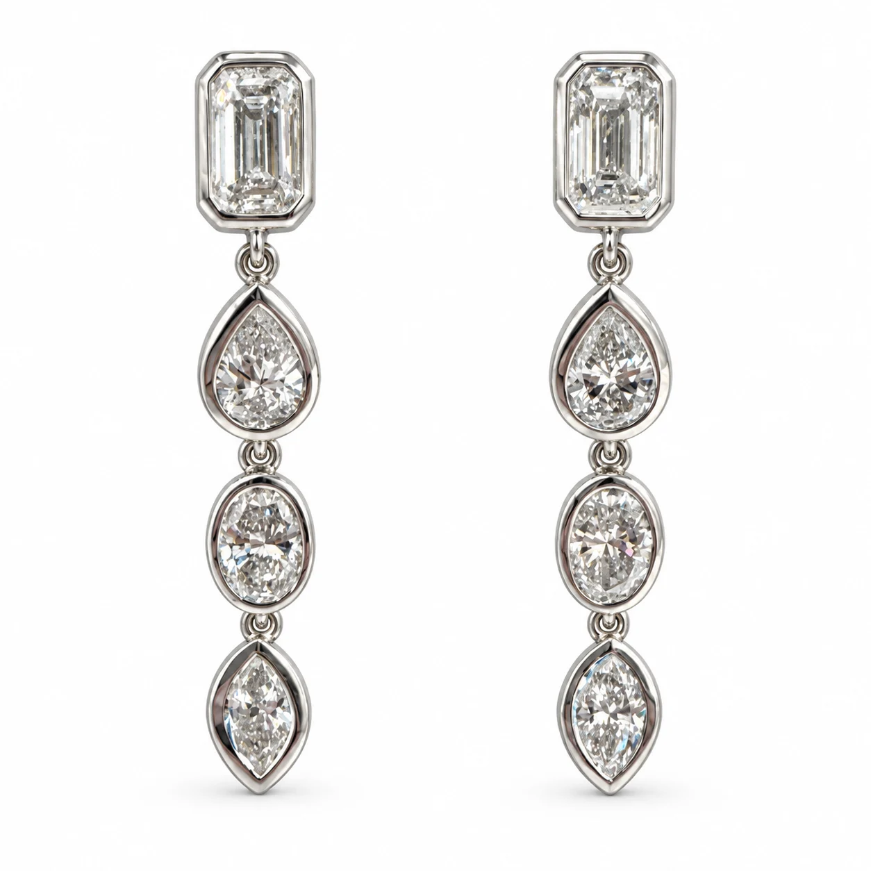 Multi Shape Bezel Droop Lab Diamond Earrings in White Gold