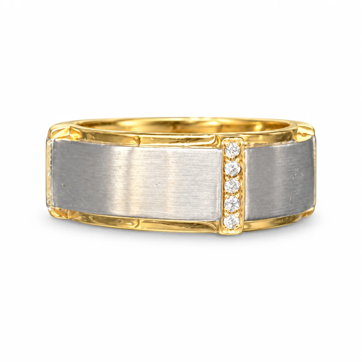 Men's Brushed Diamond in Two Tone Gold