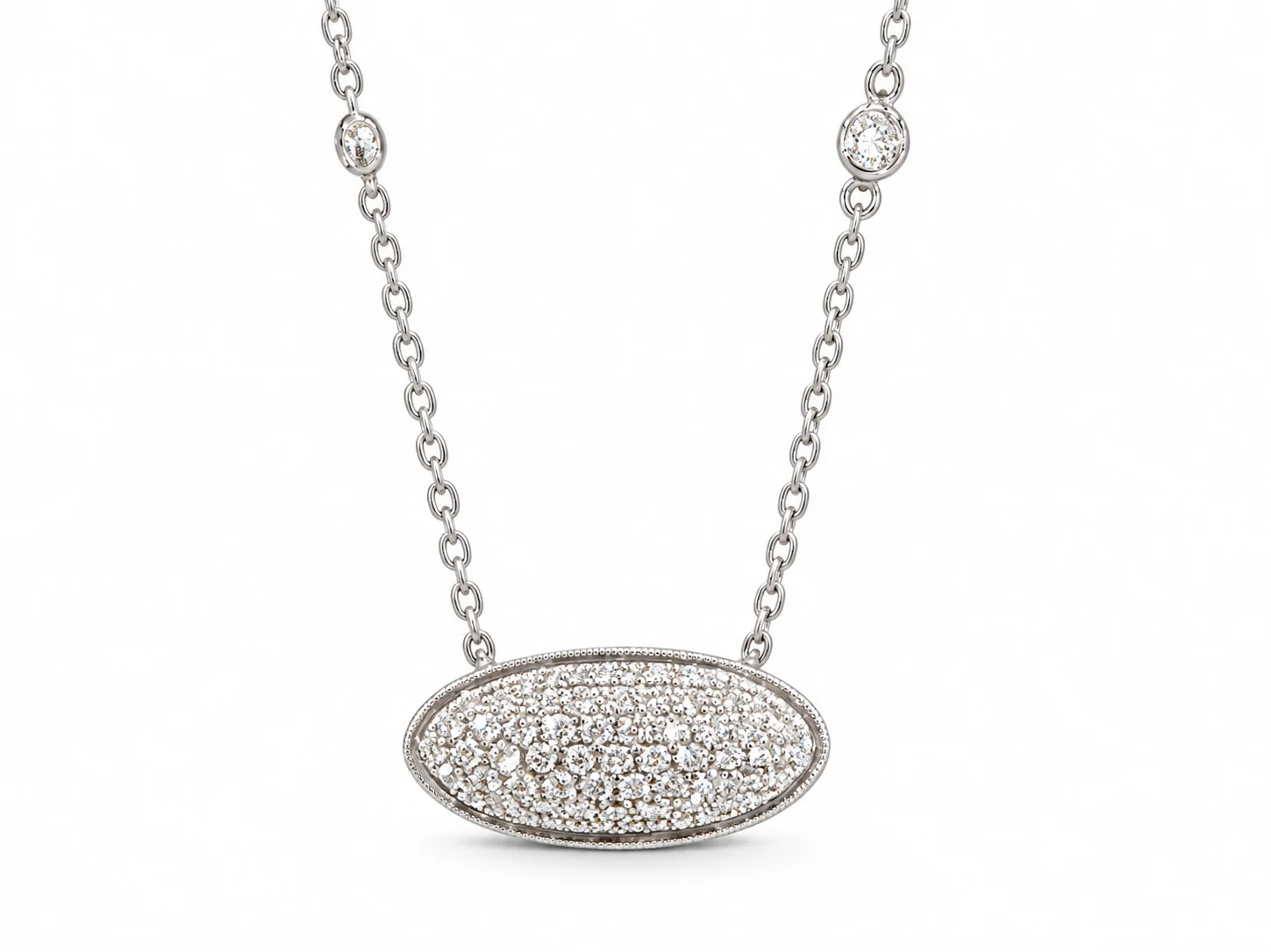 Elongated Oval Pave with Bezel in White Gold