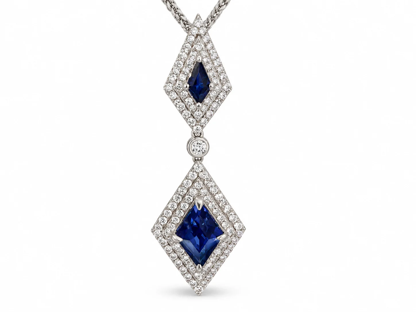 Double Kite Blue Sapphire With Diamond in White Gold