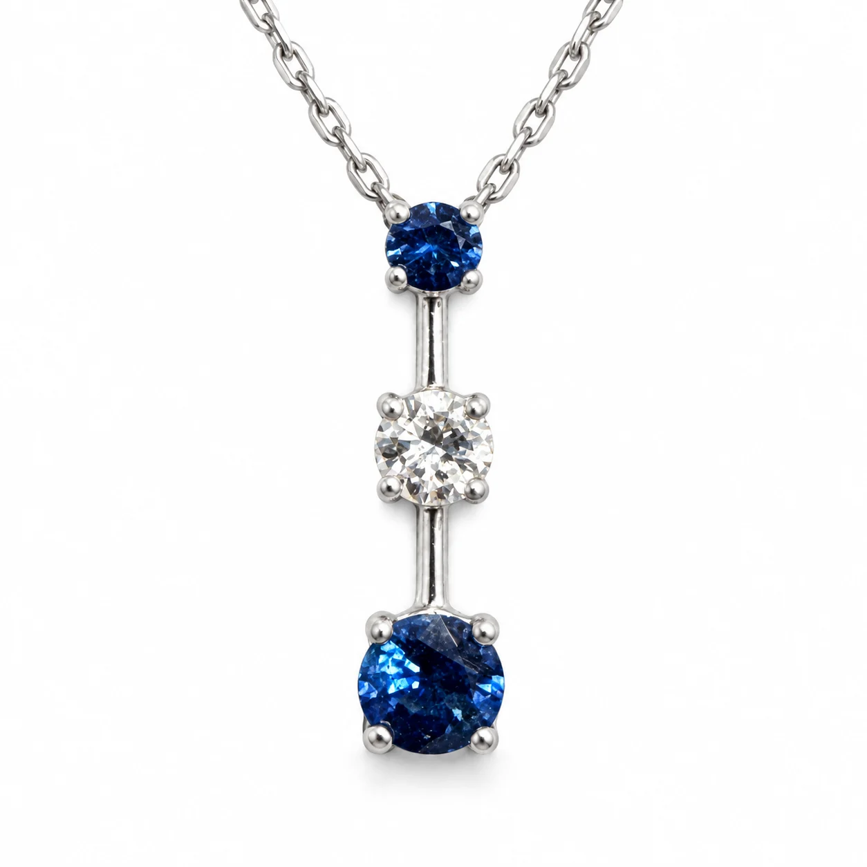 Round Blue Sapphires & Diamond in White Gold