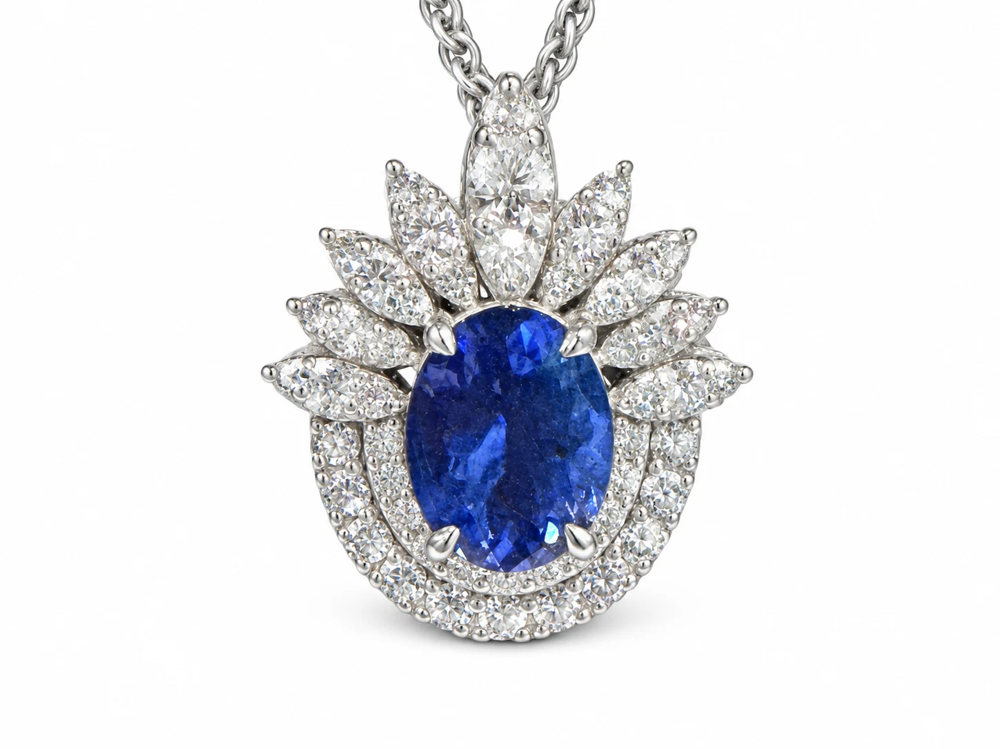 Oval Blue Sapphire With Diamond in White Gold