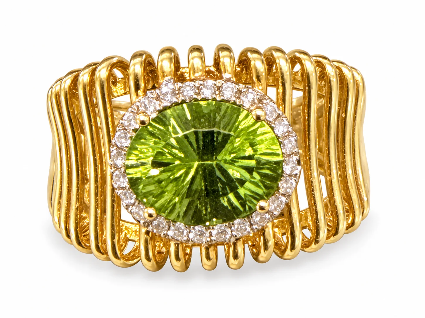 Oval Peridot & Diamond Halo in YG - PRRG19996Y-A