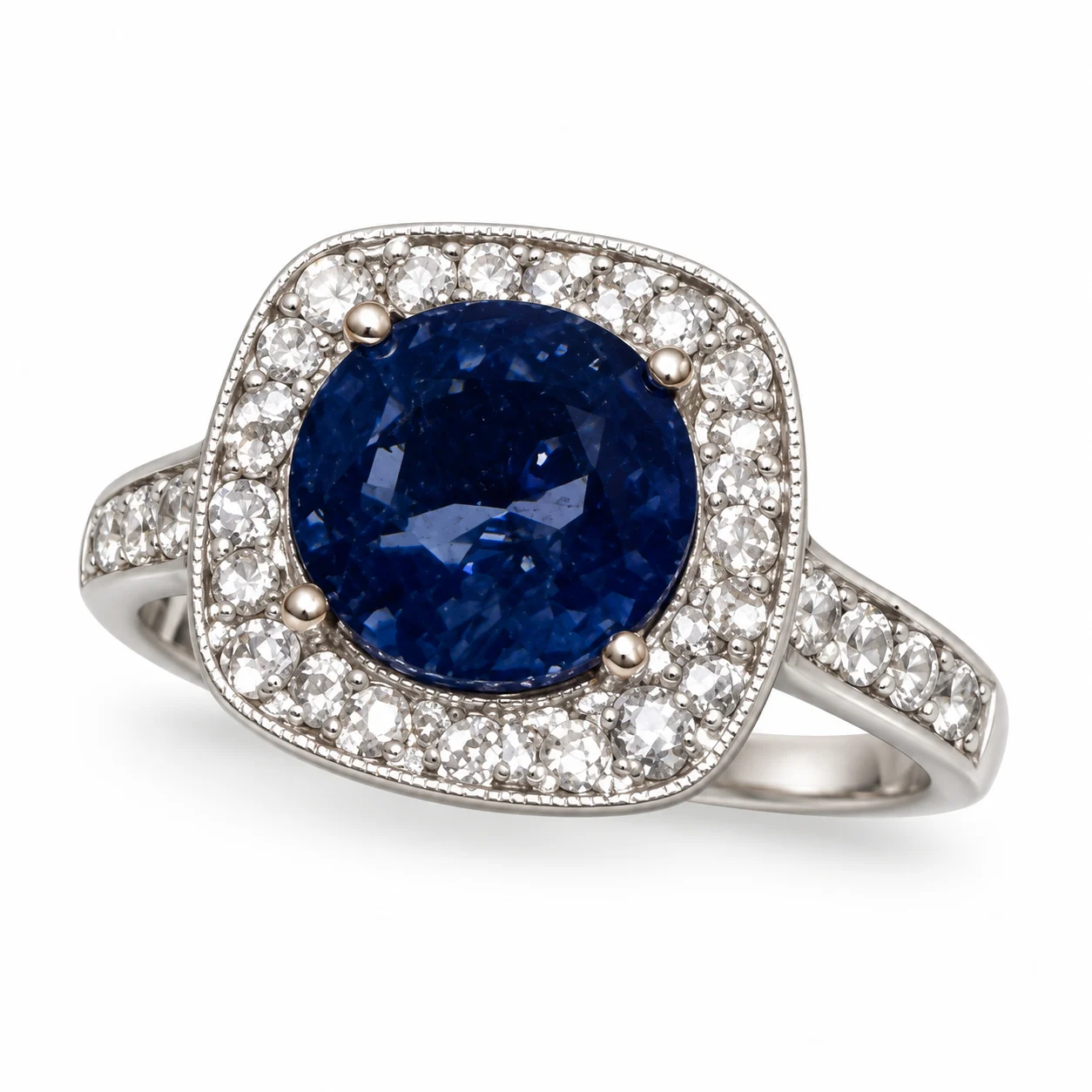 Round Blue Sapphire in White Gold