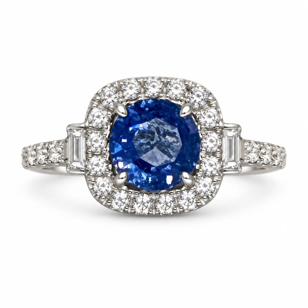 Round Blue Sapphire with Diamond Halo