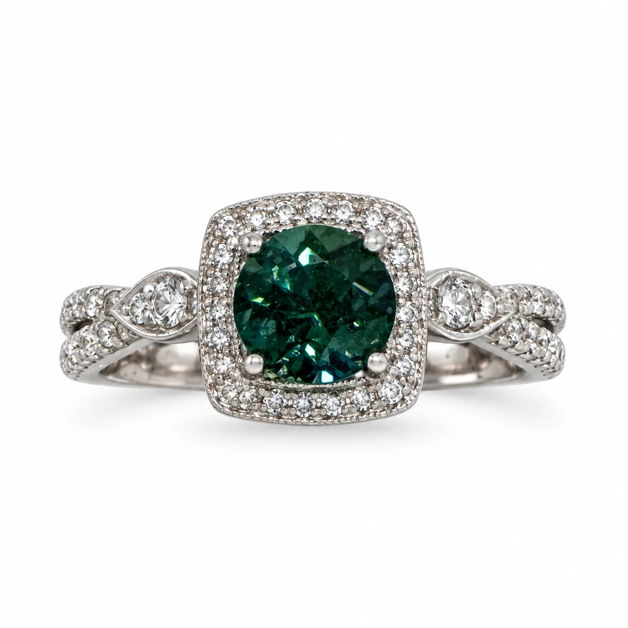 Round Green Tourmaline With Diamonds In White Gold