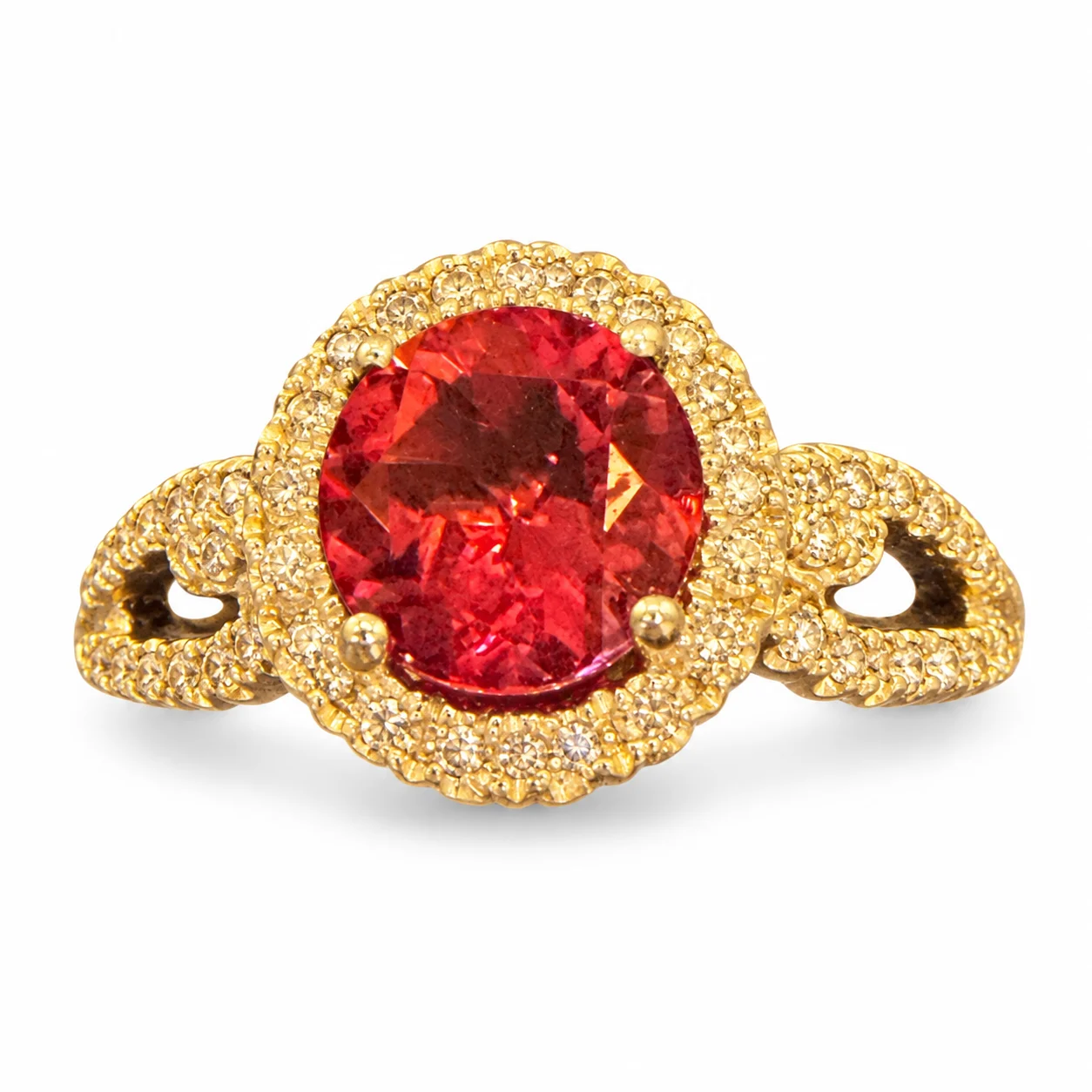 Round Pink Tourmaline With Diamond Halo in White Gold