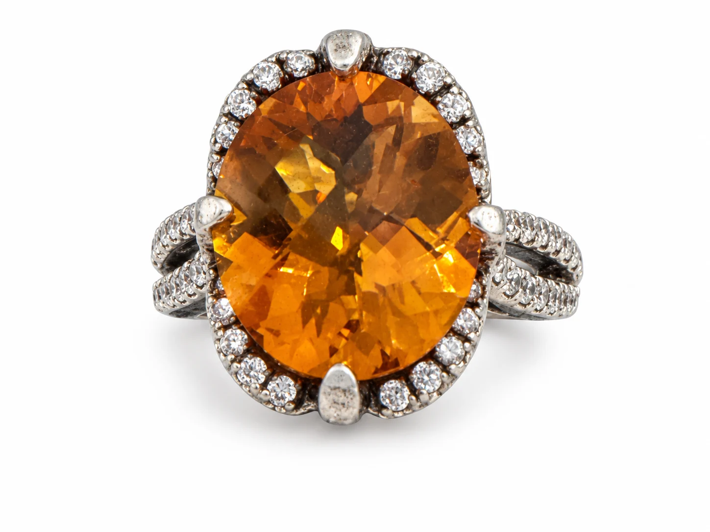Oval Citrine With Cubic Zirconia Halo in 925 Sterling Silver