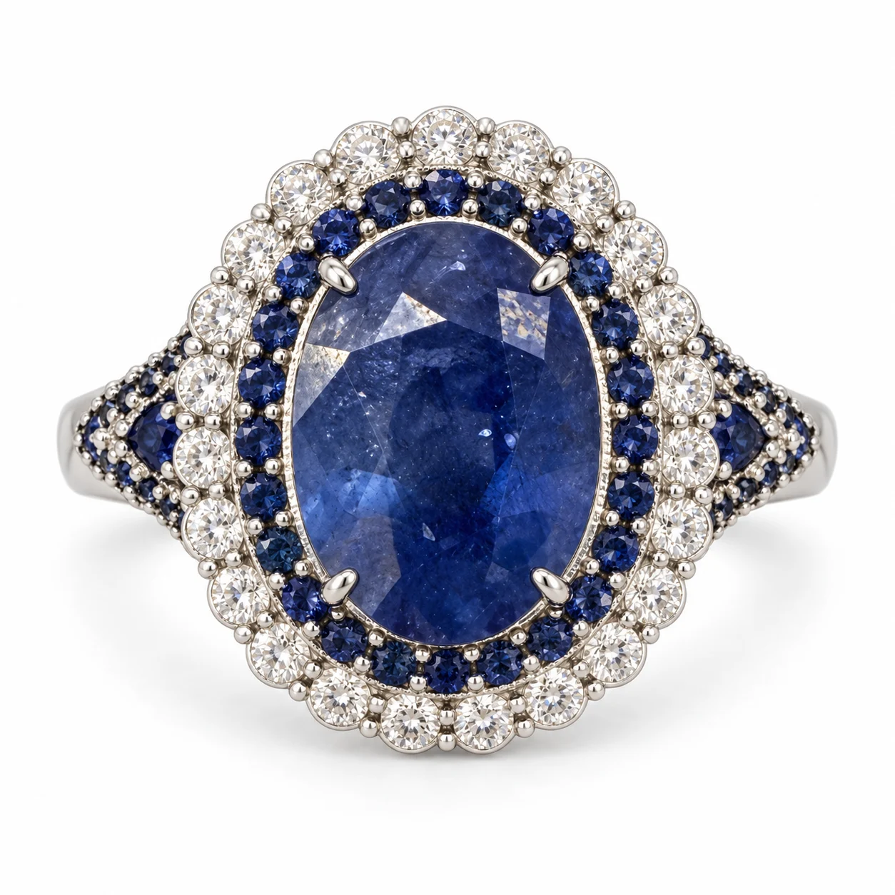 Oval Blue Sapphire & Diamond in White Gold