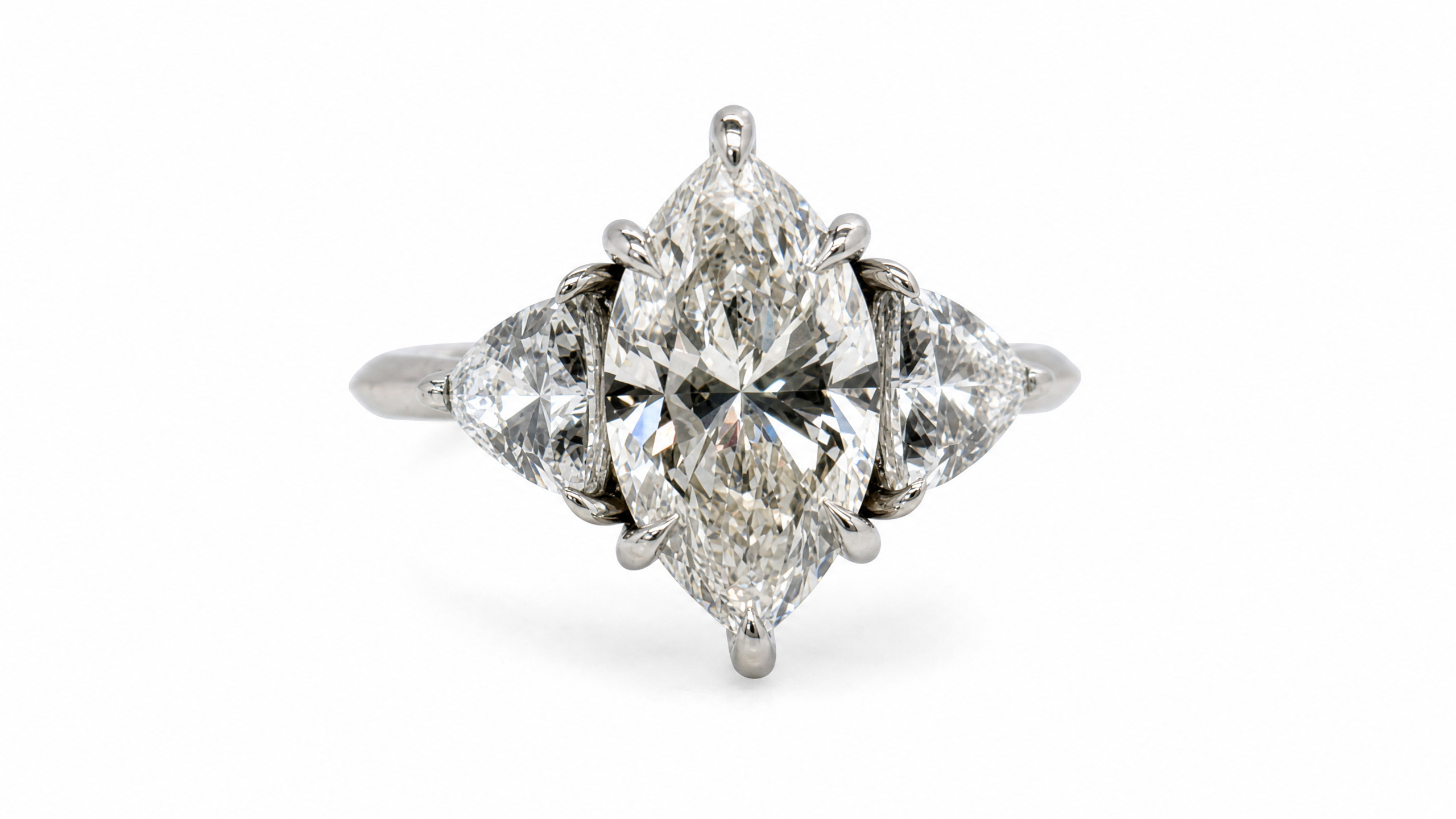 Marquise Lab Diamond Three Stone Ring in White Gold, main view