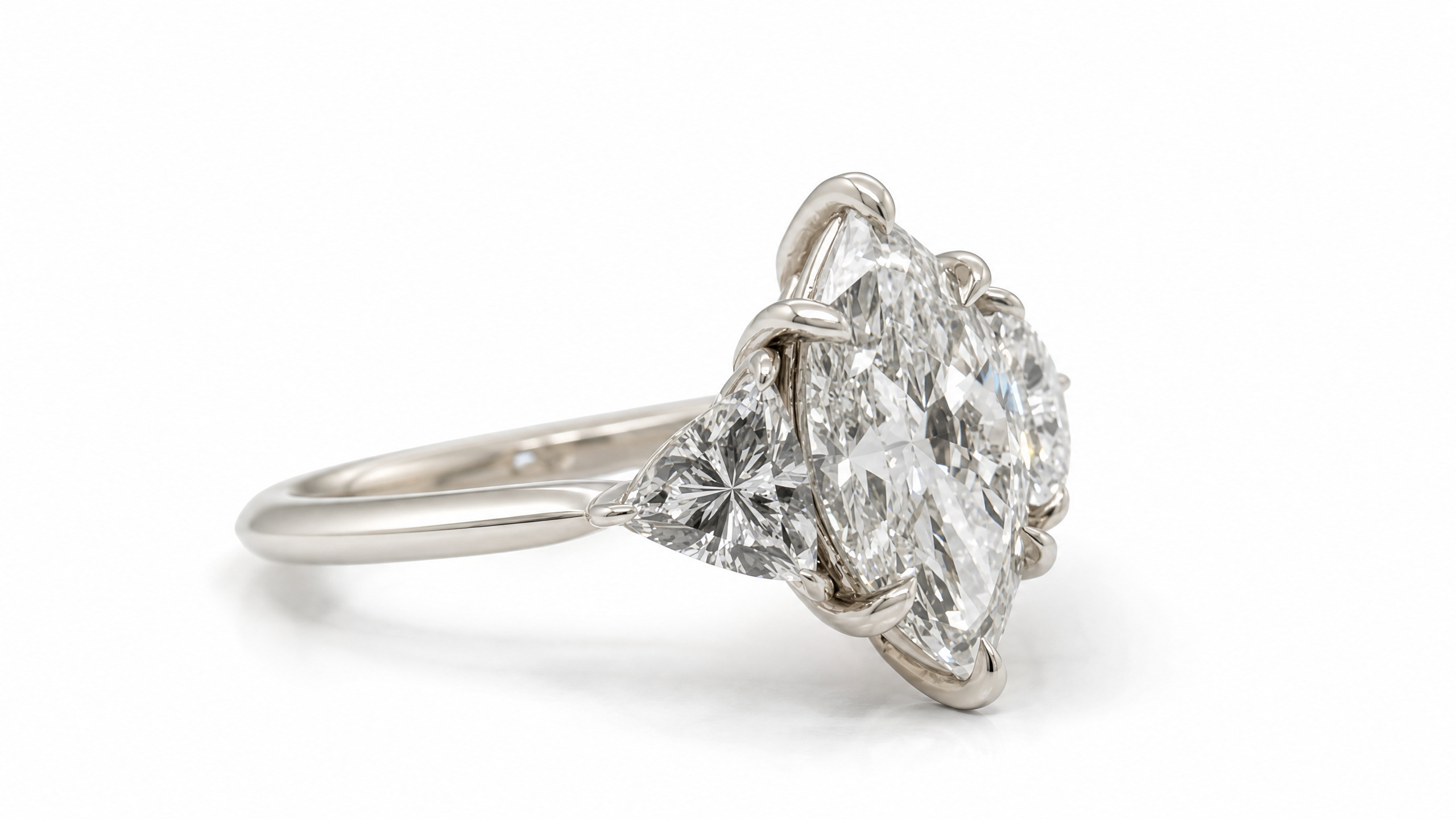 Marquise Lab Diamond Three Stone Ring in White Gold, alternate view 2