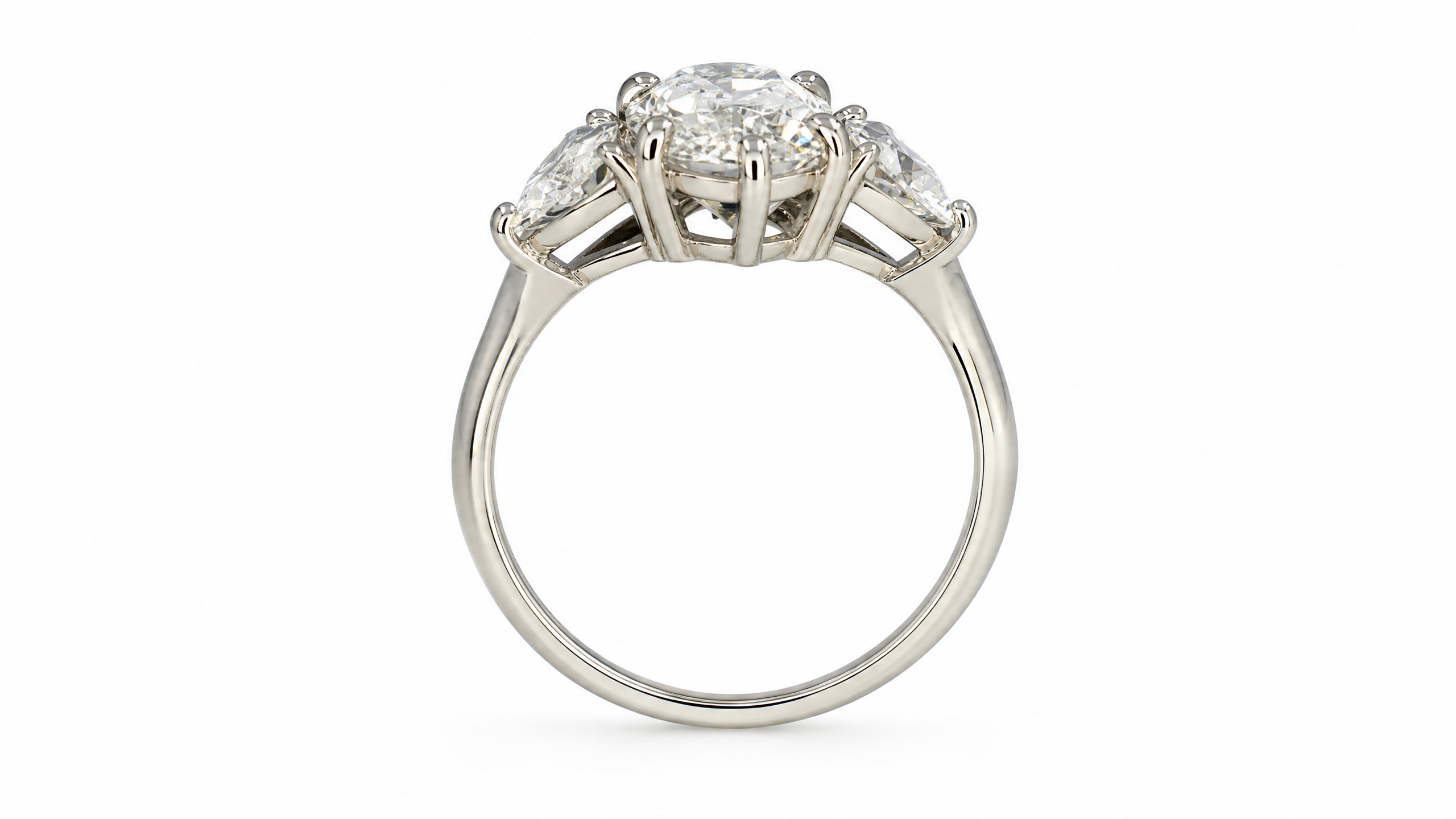 Marquise Lab Diamond Three Stone Ring in White Gold, alternate view 3