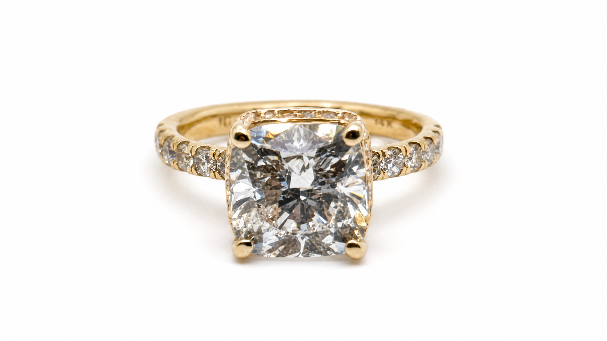 Cushion Lab Diamond Halo Ring in Yellow Gold, main view