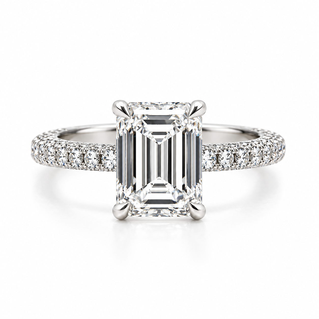 Emerald Lab Diamond Pave Ring in Platinum, main view