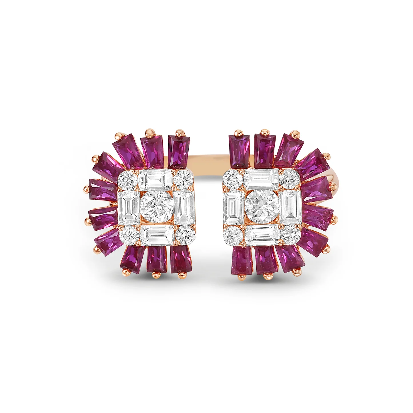 Ruby & Diamond Open Cuff Ring in 18K Gold